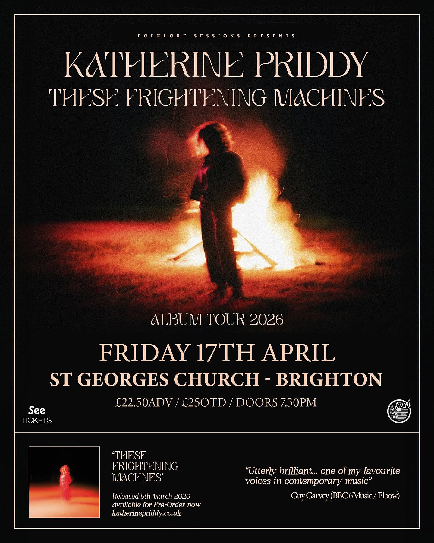 ⚡️ ON SALE NOW ⚡️
The General Sale for Katherine Priddy at St George’s Church has now gone live!
Tickets are available via the website and via SEETickets NOW 🚨
Bag your tickets for one of the most critically acclaimed folk artists in the country in a stunning setting…
This will be one to remember.
FOLKLOREx