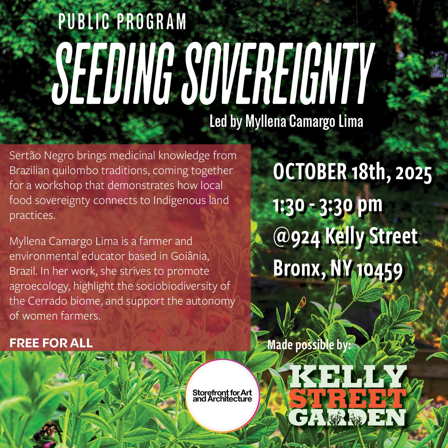 TODAY we have Sertao Negro bringing their knowledge of Brazilian indigenous herbalism. Join Myllena and the herbalists of Kelly Street Garden and Sacred Vibes Apothecary to explore our common understanding if medicinal traditions. Live in the garden where the real truth grows.
#storefrontnyc
#sertao_negro
#sacredvibesapothecary