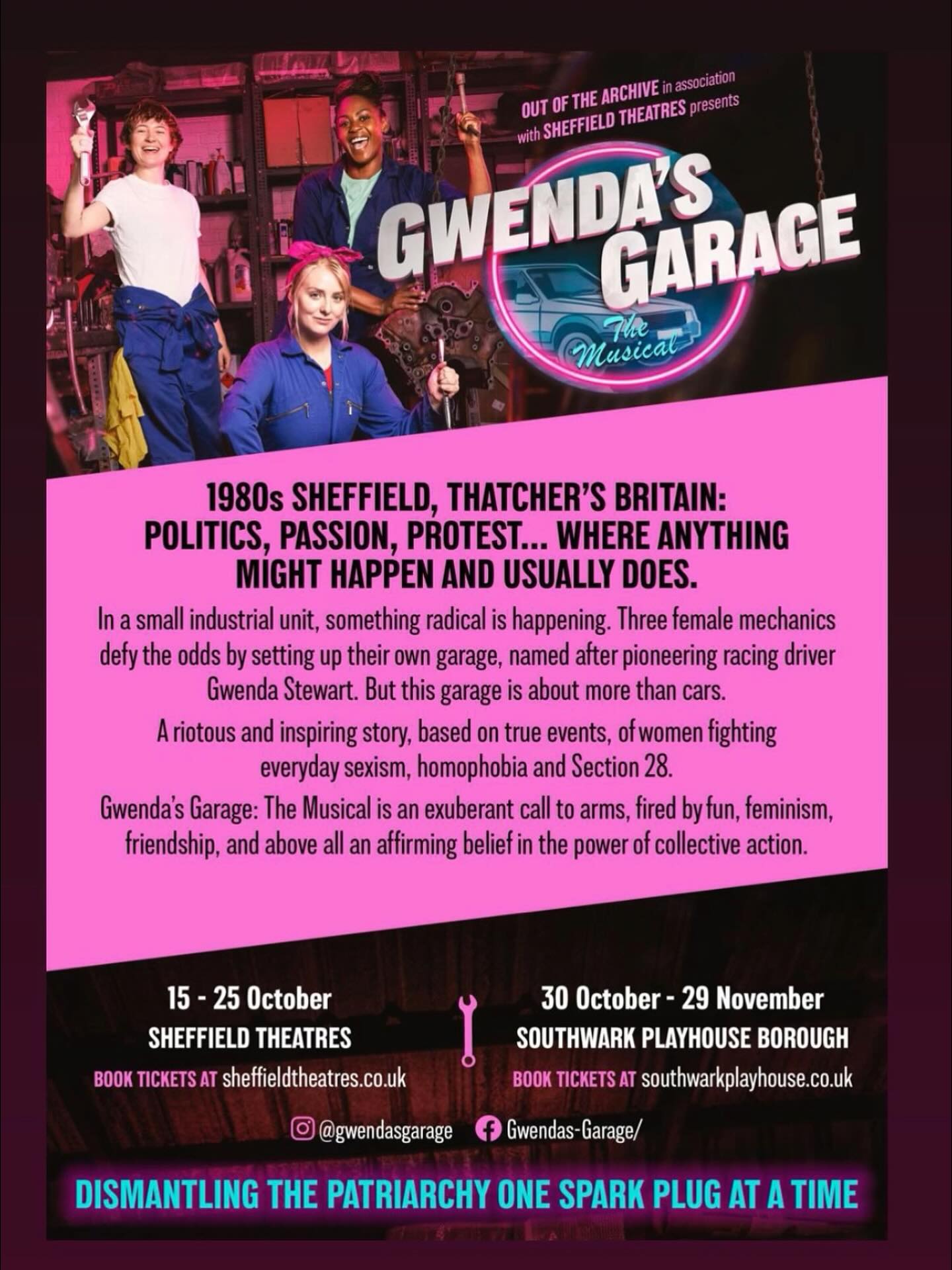 Good luck to the fab cast & crew of Gwenda’s Garage - it’s Press Night! #nancybrabinplatt #1980s
#lesbianmusical #Sheffield #Clause28 #femalemechanic #pioneer