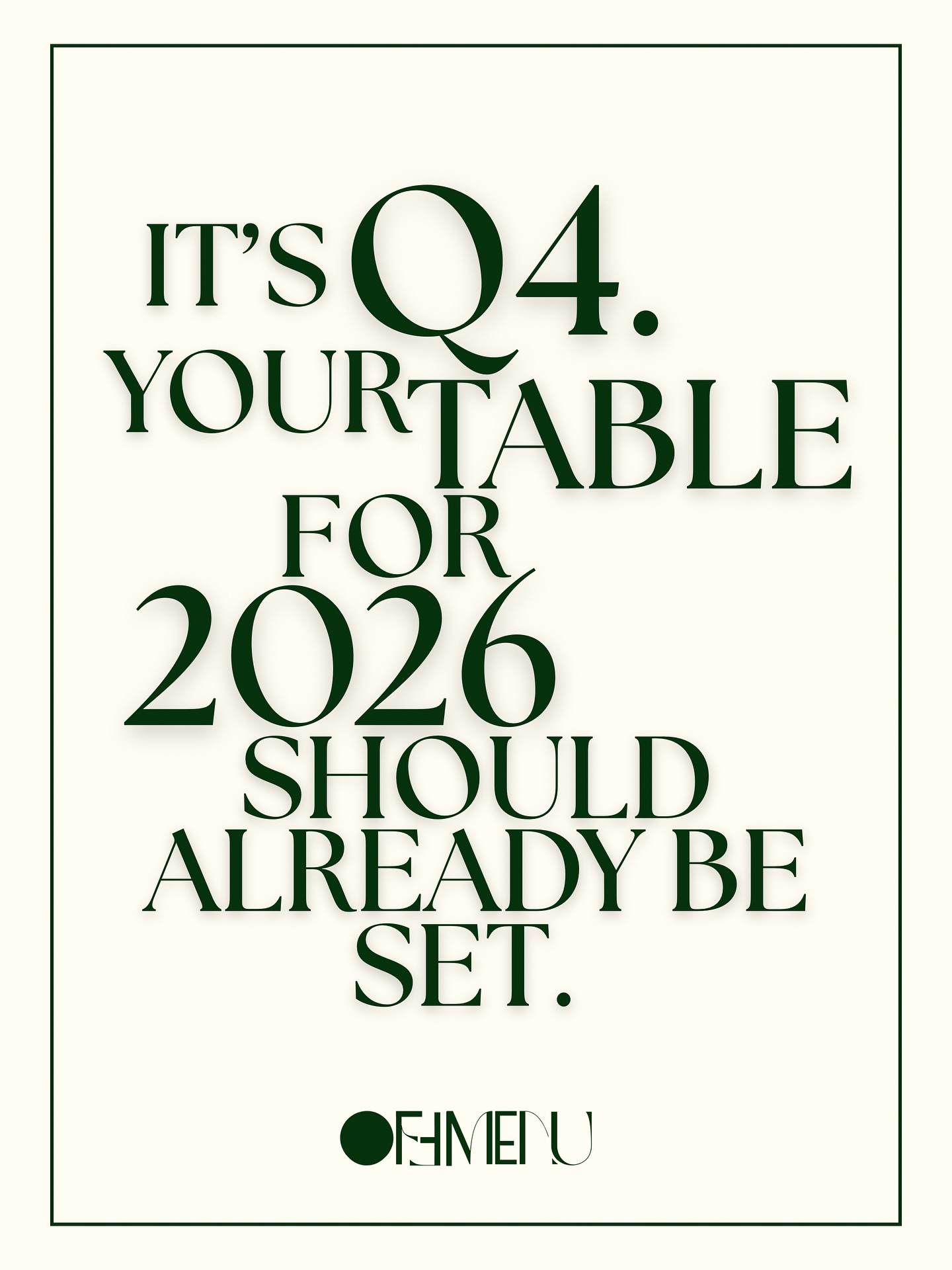 Still planning your holiday campaign or 2026 strategy? 👀
Let’s be for real, if you’re just starting your holiday or 2026 brand and/or marketing planning, you’re late. Strategic brands already have theirs locked in.
It’s Q4. Your table for 2026 should already be set!!
Don’t wait until January to get clear. Use Q4 to refine, refresh, and reposition, so when the new year hits you’re already in motion.
This is your moment to lock in:
✨ Holiday campaign ready.
✨ Prepped for 2026 with clarity and momentum.
✨ Revisit your strategy - know what’s working, what’s not.
✨ Refine your story - make it unforgettable.
✨ Refresh your creative - and show up on brand.
At OFF MENU, we help brands end the year strong and start the next one ready to serve.
Marketing & Branding By Request.
Link in bio to book your strategy session.