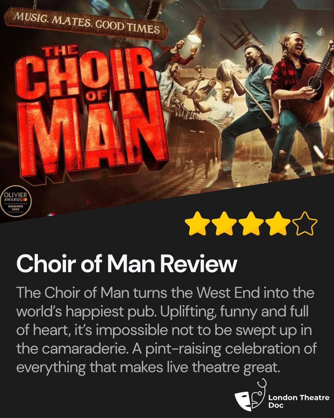 Joy, laughter and a whole lot of heart. The Choir of Man brings the spirit of the local pub to the West End stage in the most uplifting way possible. Read my ★★★★ review of this homegrown hit now on londontheatredoc.com.
@choirofman @anr.pr