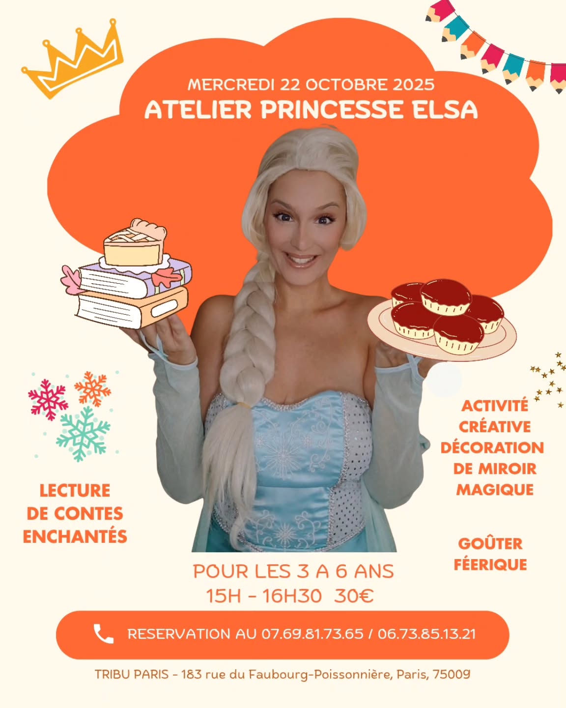 👑❄️ Atelier Princesse Elsa chez Tribu Paris ! ❄️👑 @tribu_paris
Plongez dans la féerie du royaume d’Arendelle et partagez un moment unique avec la Reine des Neiges 👸✨
💎 Au programme :
✨ Création de miroirs magiques pour révéler la beauté et la créativité de chaque petit artiste 💫
📖 Lecture de contes enchantés pour rêver aux côtés d’Elsa ❄️
🍪 Et bien sûr, un goûter féerique pour clôturer cette parenthèse magique !
Un atelier doux et créatif où l’imaginaire, la magie et l’émerveillement se rencontrent 💙
📍 Tribu Paris — 183 rue du Faubourg Poissonnière, Paris 9e
📅 Mercredi 22 octobre 2025
🕒 De 15h à 16h30
🎟️ Places limitées — réservez vite votre moment magique ! ( billeterie sur le site/ Lien en bio)
#Elsa #ReineDesNeiges #AtelierEnfant #TribuParis #AtelierCréatif #MagieEtCréativité #ConteEnfant #GoûterFéerique #MomentsMagiques #lareinedesneiges #activiteenfant #paris #sortiefamille #princesse #gouter #gouterenfant #gouterenfamille #activiteenfants