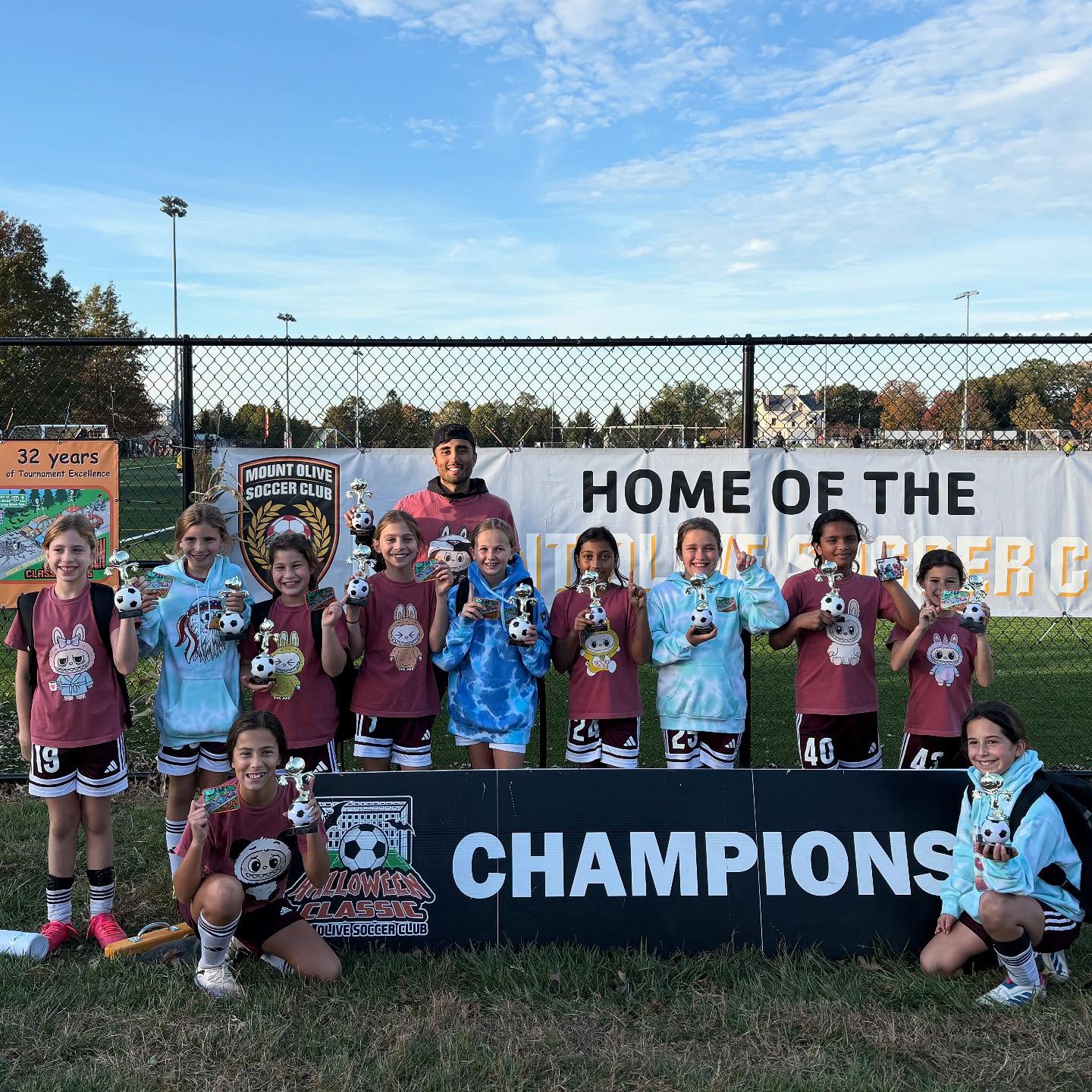 U11 Stars players and Coach Juan showing their new hardware after winning their bracket at the Mount Olive Halloween Classic Saturday. Congrats because you are shinning!