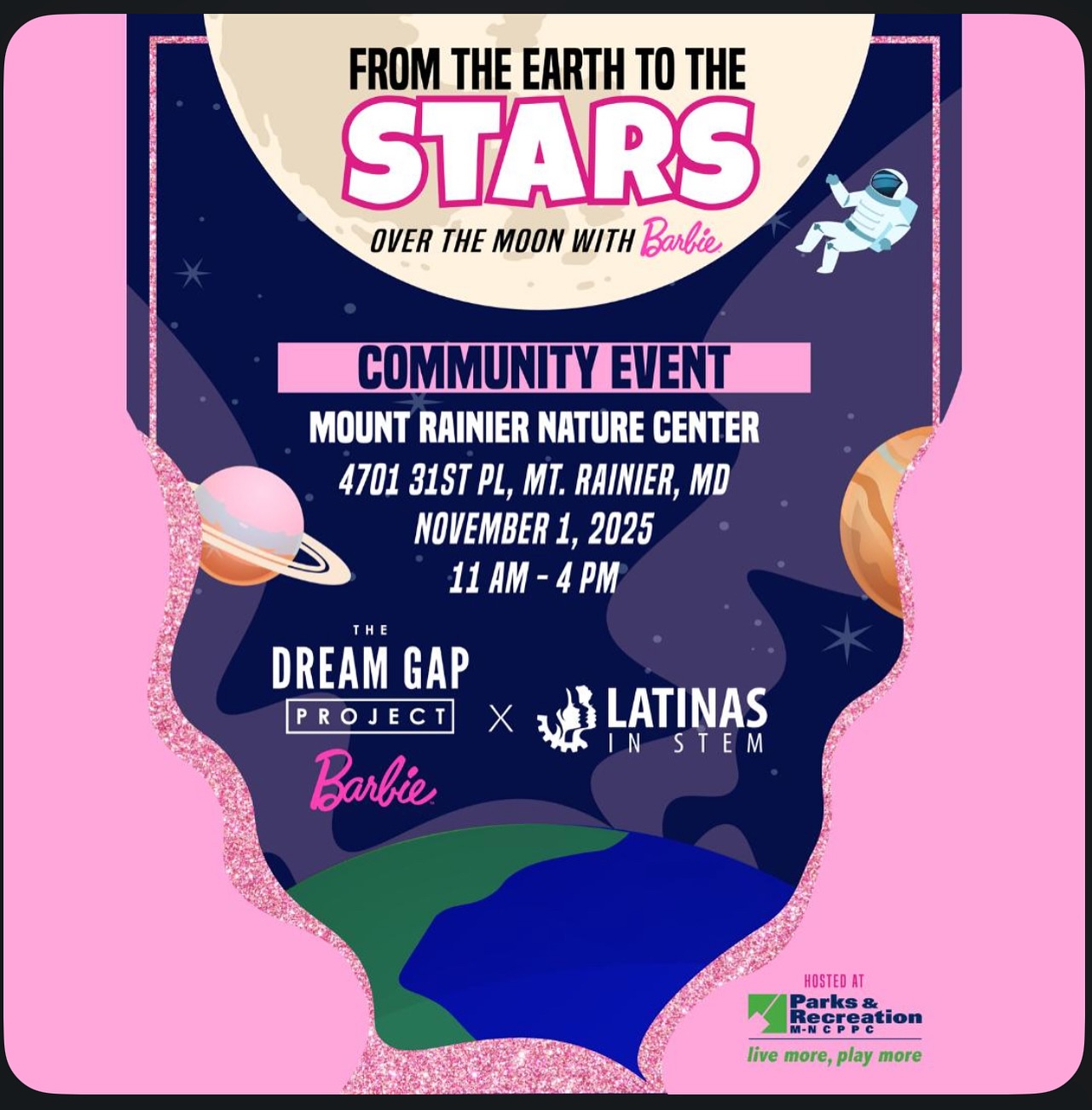 We’re over the moon to announce that SHELOVESSTEM will be an exhibitor at the “From the Earth to the Stars”Community Event hosted by Latinas in STEM on November 1st in Mt. Rainer, MD! 🚀✨
Get ready for an out-of-this-world experience! Stop by our exhibit to build your own mini rocket, explore other exciting space science activities, and fuel up with our delicious rocket fuel and space snacks. 🌌👩🏽🚀
This inspiring community event celebrates innovation, exploration, and the power of representation in STEM. We can’t wait to connect with families and future scientists as we continue empowering girls to dream big, explore boldly, and reach for the stars!
📅 Date: November 1, 2025, 11AM-1PM
📍 Hosted by: @latinasinstem @pgparks Mount Rainer Nature Center (4701 31st Pl, Mt. Rainer, MD)
Let’s launch into learning and discovery together! 🌠
💜💛💚🩷
#SHELOVESSTEM #LatinasInSTEM #FromTheEarthToTheStars #WomenInSTEM #STEMEducation #SpaceSTEM #SpaceScience #Astrogirls #LunarScience ##CommunityImpact