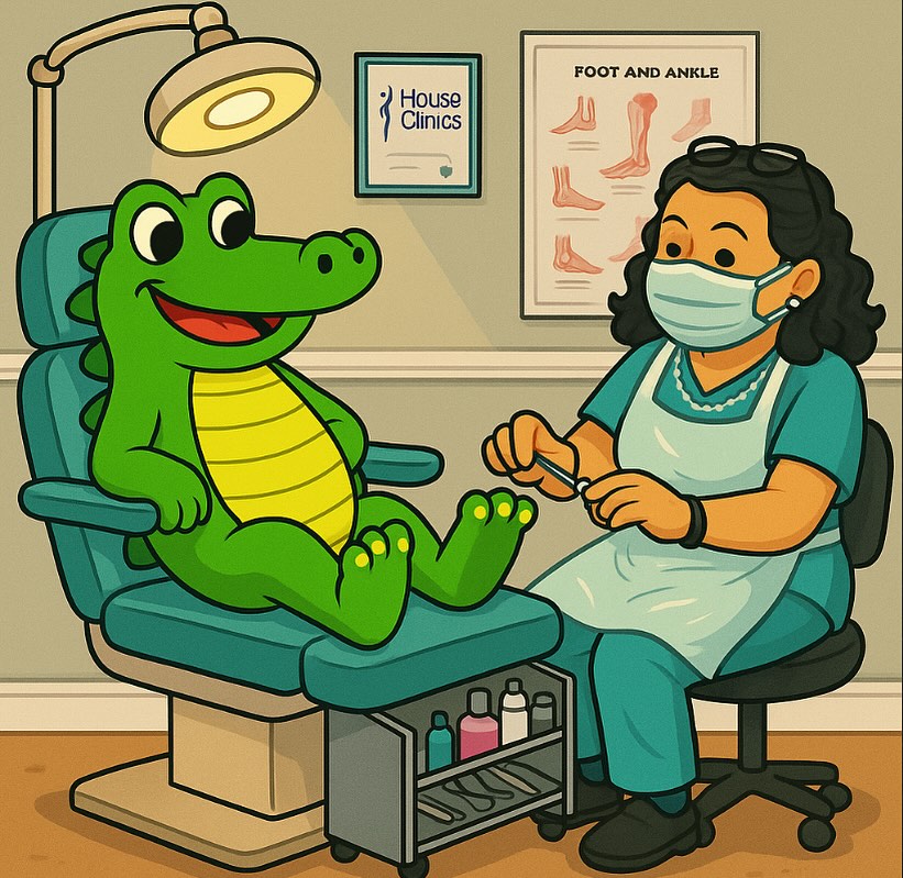 The Bristol Crocodile’s feet were feeling very sore.
So he popped into The House Clinics in Redland and met the amazing Happy.
Yes that really is her name, and she really is that lovely!.
He was skipping out after. Look after your feet!
#BristolCrocodile #thehouseclinics #FeetFirst #CrocodileCare #ChiropracticCare #PodiatryFun #HappyByNameHappyByNature #SupportLocalBristol