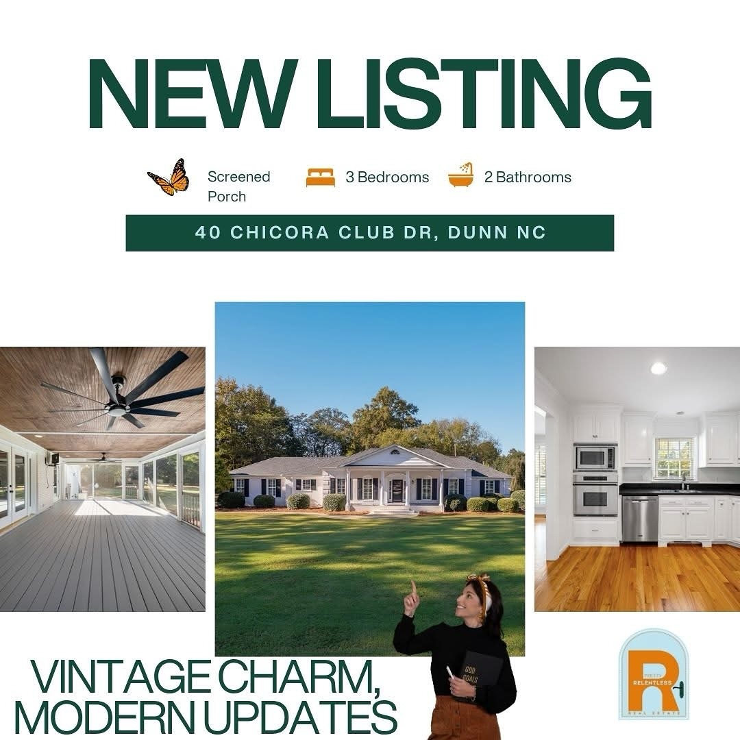 Y’all are gonna love this charming North Carolina retreat in Dunn, where timeless charm meets modern amenities.
This 1974 classic brick ranch is “pretty as a peach” and move-in ready, offering nearly 2,400 sq ft, 3 bedrooms, and 2 bathrooms. From the rockin’ chair front porch to the professionally landscaped yard, this beauty is all about sweet Southern living.
Step inside to a bright, inviting layout, offering multiple options for living, dining, and playing. We’ve got modern upgrades blended with vintage appeal, including a Generac whole-home generator to keep things humming along, rain or shine.
The spacious screened-in porch is just right for sippin’ sweet tea or enjoying the game. ( It’s also been a good bird watching porch.)
Located in a desirable golf course community with, wait for it, that’s right - NO HOA restrictions, you’re near local shops and good eatin’, but far enough out to enjoy some peace and quiet.
We reckon you’ll want to stay awhile, so come on over and see for yourself! Give us a ring at 910-409-2632 or shoot me a text to schedule your private tour!