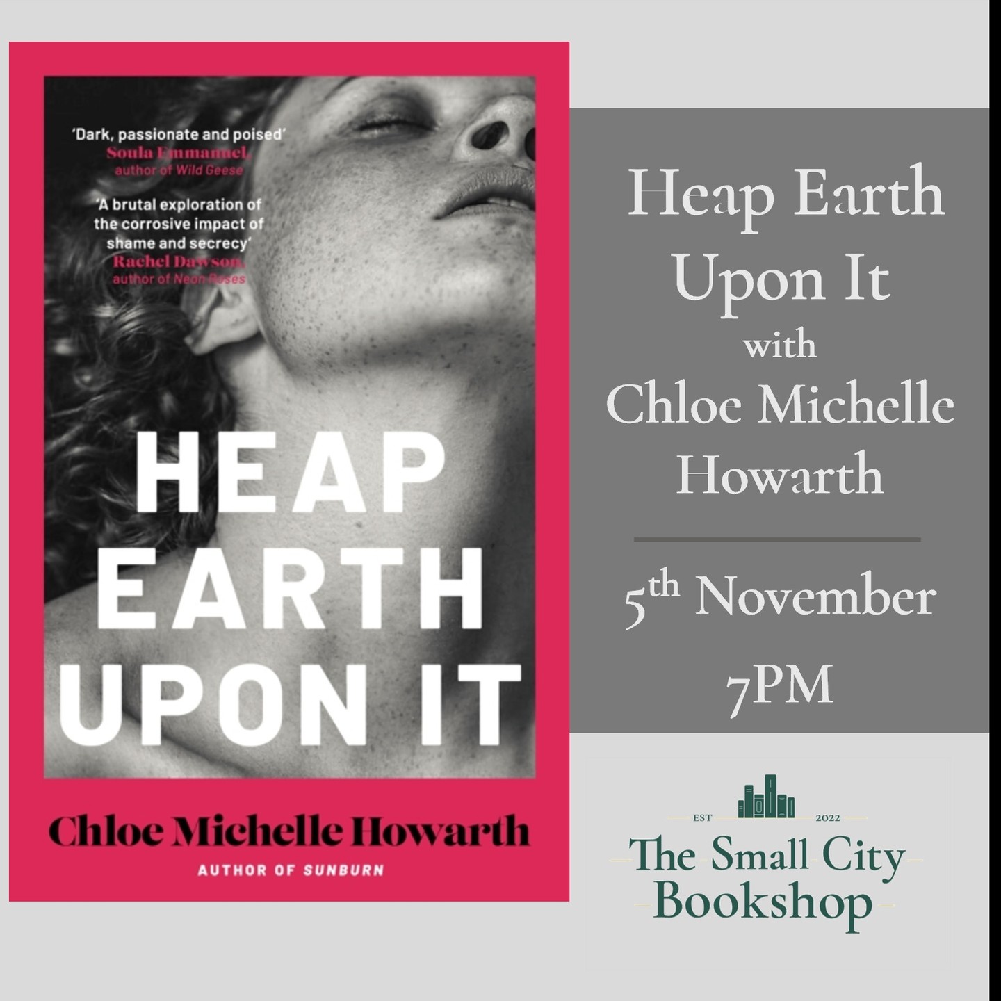 🎉Event Announcement
Join us in conversation with Chloe Michelle Howarth as we discuss her new novel, Heap Earth Upon It.
Wednesday 5th November
Doors : 6.45pm
Event Start : 7pm
Tickets available on our website or in the shop.
*Heap Earth Upon It*
January 1965. The orphaned O'Leary siblings - Tom, Jack, Anna and Peggy - arrive in the village of Ballycrea, tight-lipped about their troubled past and desperate for a fresh start. After being met with suspicion from most of the locals, the family are thrilled when they're taken under the wing of their well-respected neighbours, Bill and Betty Nevan, who offer them work, companionship and an opportunity to fit in.
But for one of the O'Learys, this new friendship sparks an intense attachment that makes the dynamic dangerous for all. It's difficult to bury secrets, but almost impossible to bury feelings...
Chloe Michelle Howarth is an Irish writer. She grew up in the West Cork countryside, and the landscapes, culture, and people of rural Ireland have served as an inspiration for her writing.
Chloe’s novel, Sunburn, was shortlisted for the inaugural Nero Book Awards in the Debut Fiction category; shortlisted at the British Book Awards in the Discover category, and shortlisted for the Polari First Book Prize.
#bookshopevents #authortalk #stories #storytelling #bristolevents #bristolstorytelling
#indiebookshop #bristol #bristolbookshop #bookshop #bookstagramuk #bristolbookstagrammers #bookstagram #bookshopsofinstagram #bs5