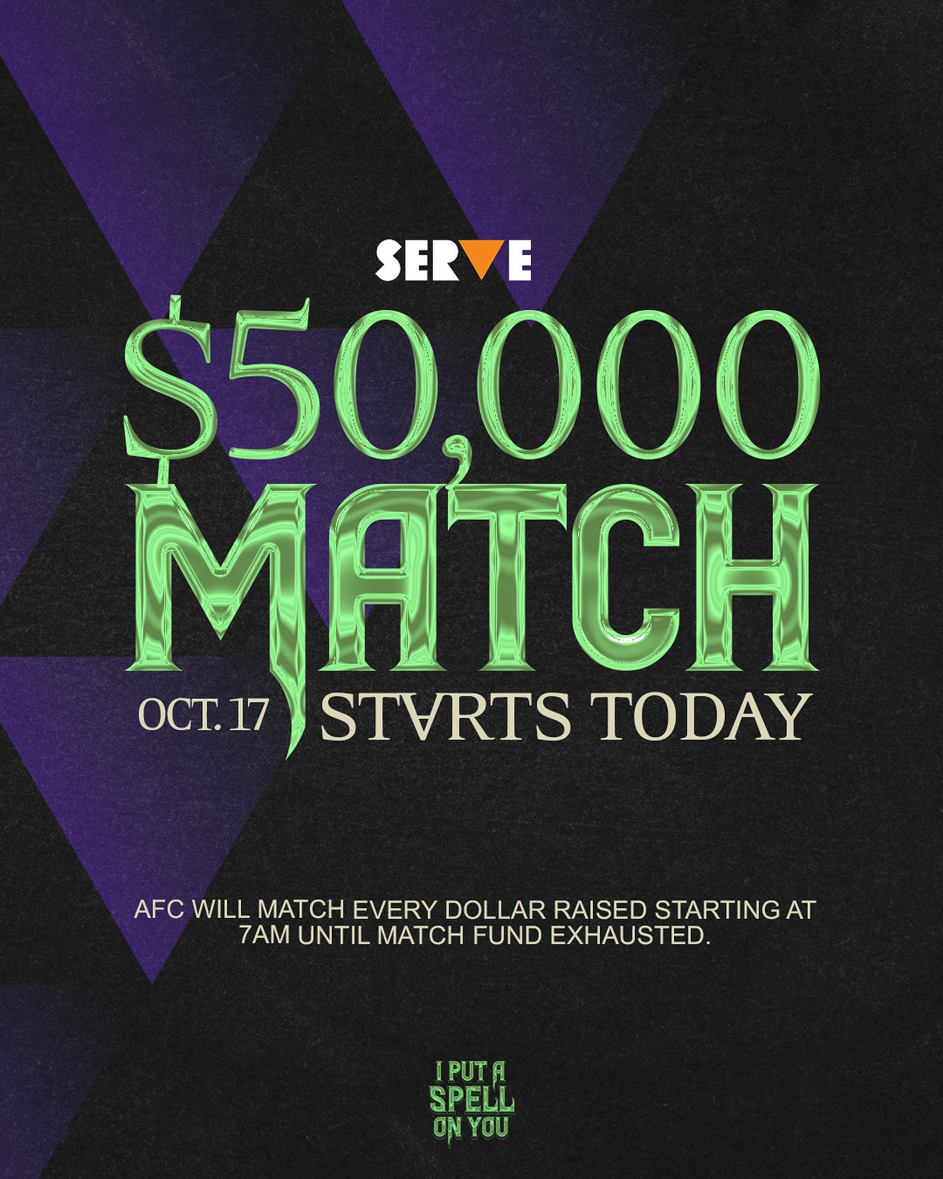 Amok? A match! AFC’s SERVE $50,000 Match Day Starts NOW!
The @aliforneycenter is excited to announce the biggest match day yet! Every dollar raised to your page will be matched - doubling your fundraising impact.
The match will begin on Friday, October 17th at 7:00 AM and run until the match fund is exhausted. �
Not sure how much of the match fund is left? Check out the match-o-meter on the SERVE homepage!
🎟️ #IPASOY10 is near and tickets are flying! Buy yours today at SpellOnYouNYC.com ✨