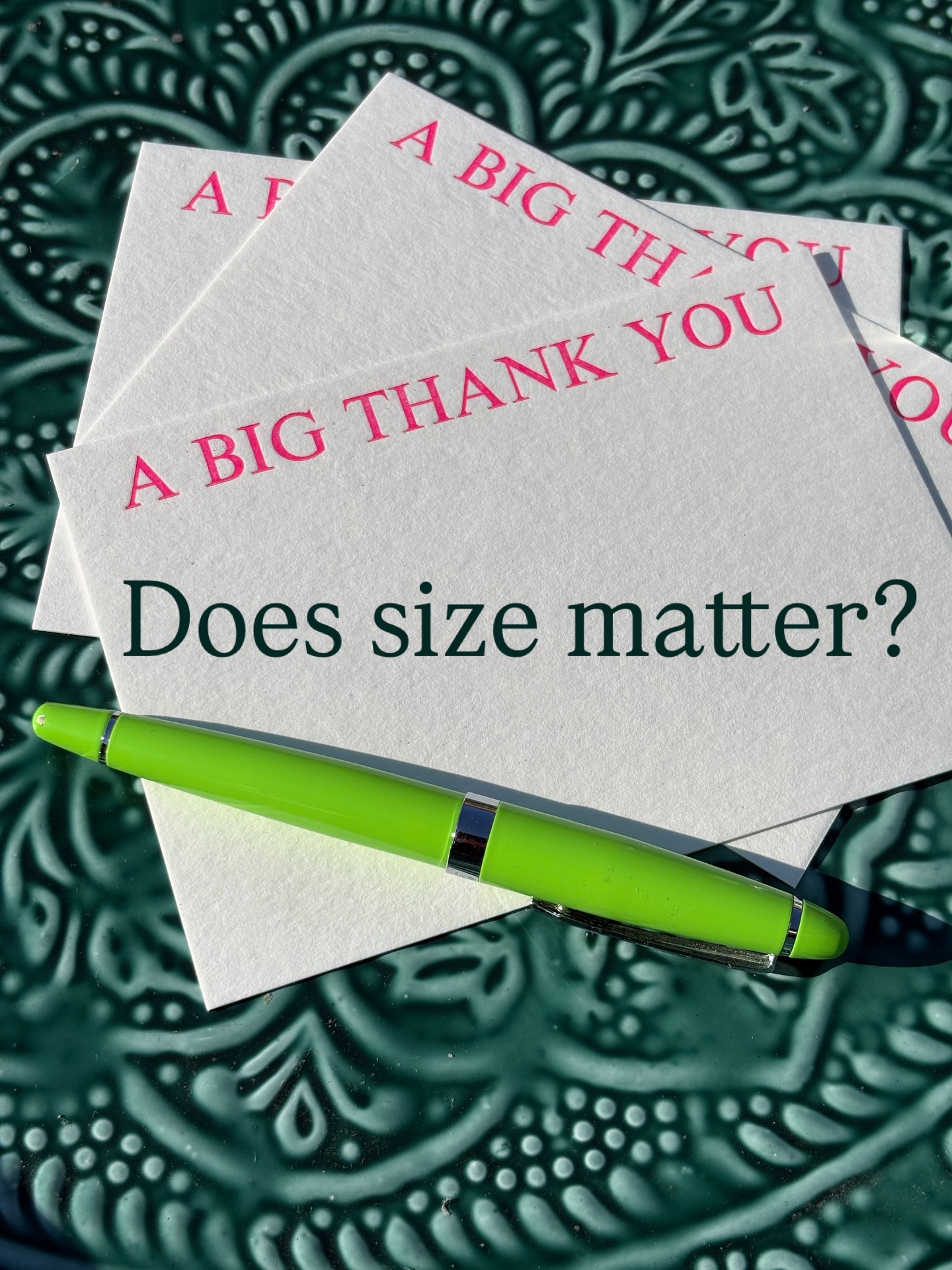 Does size matter?
I have no idea is the answer.
These A BIG THANK YOU and a little THANK YOU cards are neck and neck in sales - so who knows?!
What I do know though, is that I have to reprint the lot, because there aren’t many left!