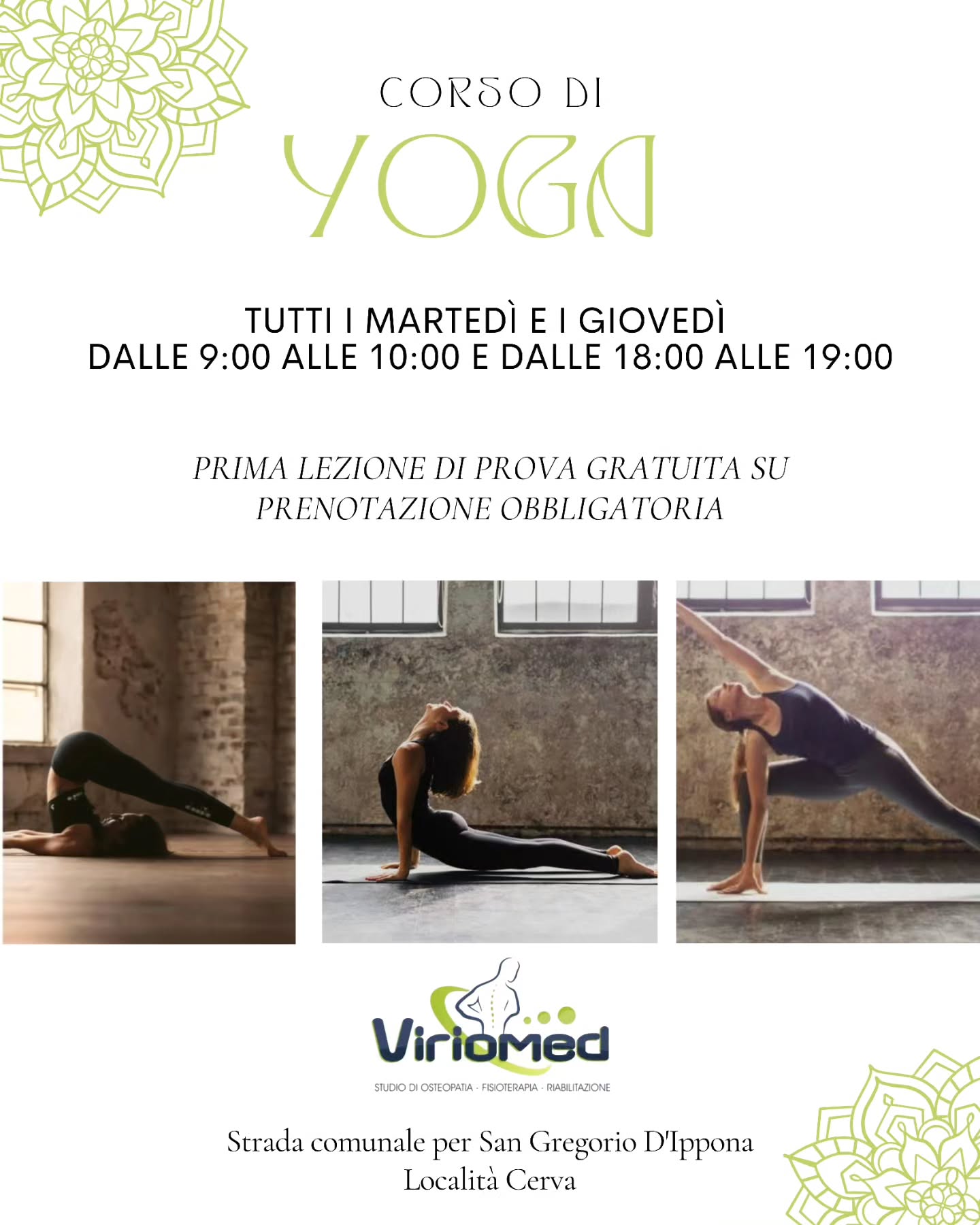 Respira, allunga, ritrova te stesso 🌸 — prenota il tuo posto al corso di yoga!
Viriomed
📍 Strada comunale per San Gregorio, Loc. Mannella (VV)
📞 3206775566
📧 viriomed@libero.it
🌐 www.viriomed.it
#yoga #corso #viriomed #fisioterapia #osteopatia #riabilitazione #posturologia #terapia #tecar #fisiotone #powershape #cryotshock #ondadurto #osteopata #ginnasticaposturale #linfodrenaggio #posturale #dimagrimento #dimagrimentolocalocalizzato #rimodellamentocorpo #tonificazione #vibovalentia #calabria #sangregoriodippona #vibomarina