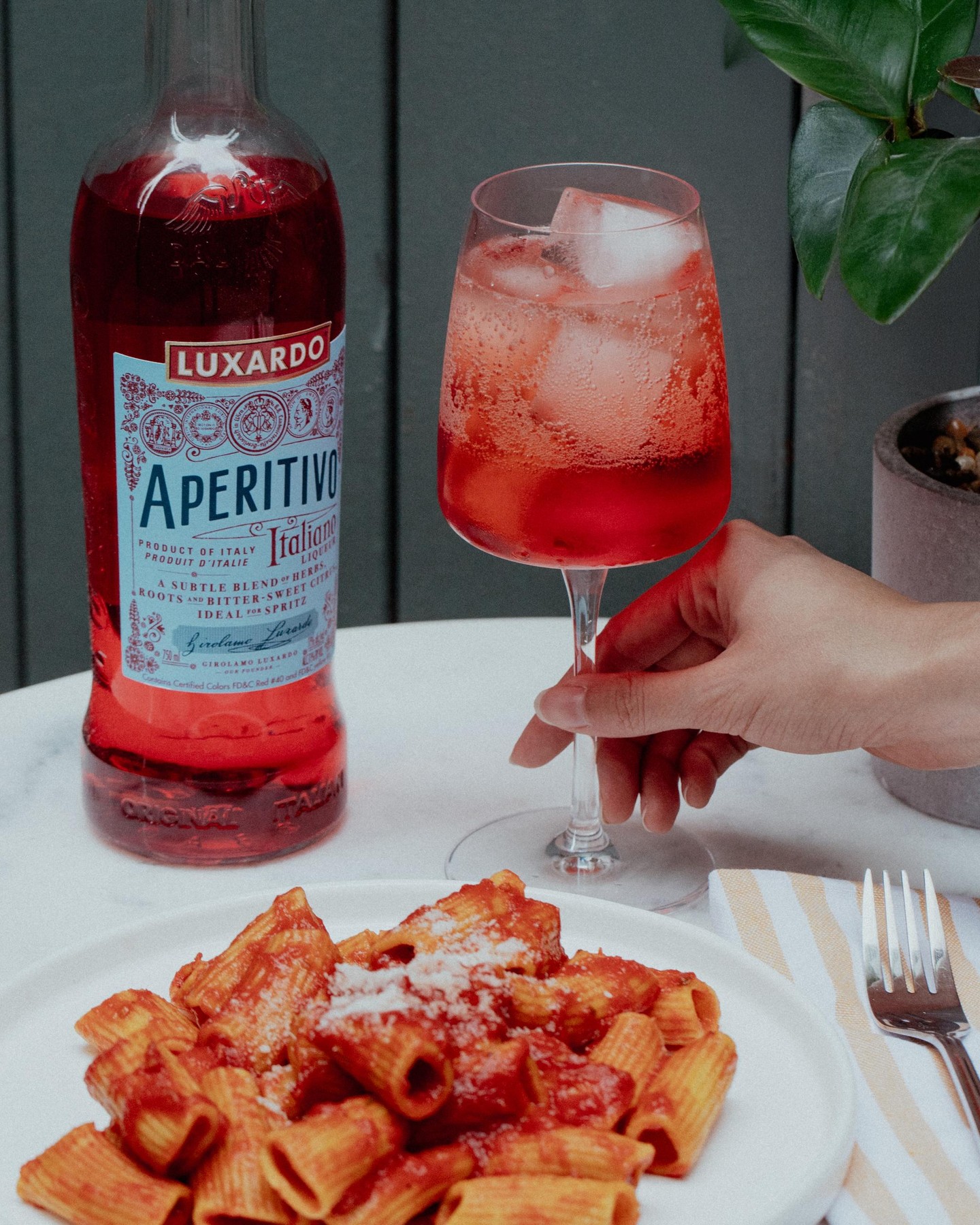 Pasta night just got an upgrade. 🍝✨ Pair your plate with a refreshing Aperitivo Spritz made with Luxardo Aperitivo for the ultimate Italian duo. 🇮🇹🥂