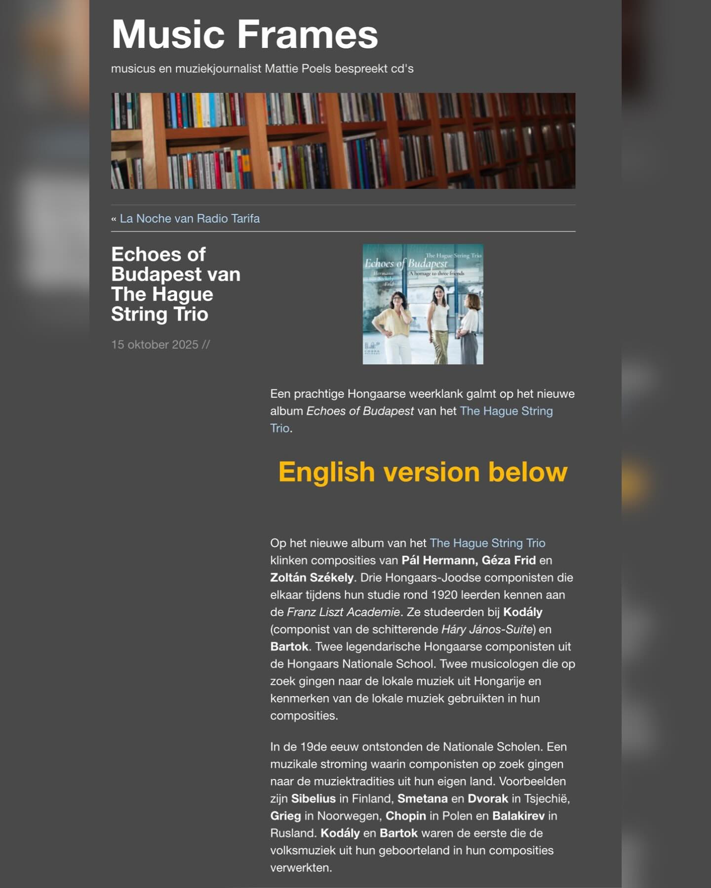 Thank you to Mattie Poels for this great review of âEchoes of Budapestâ on his website Music Frames! â€ïž