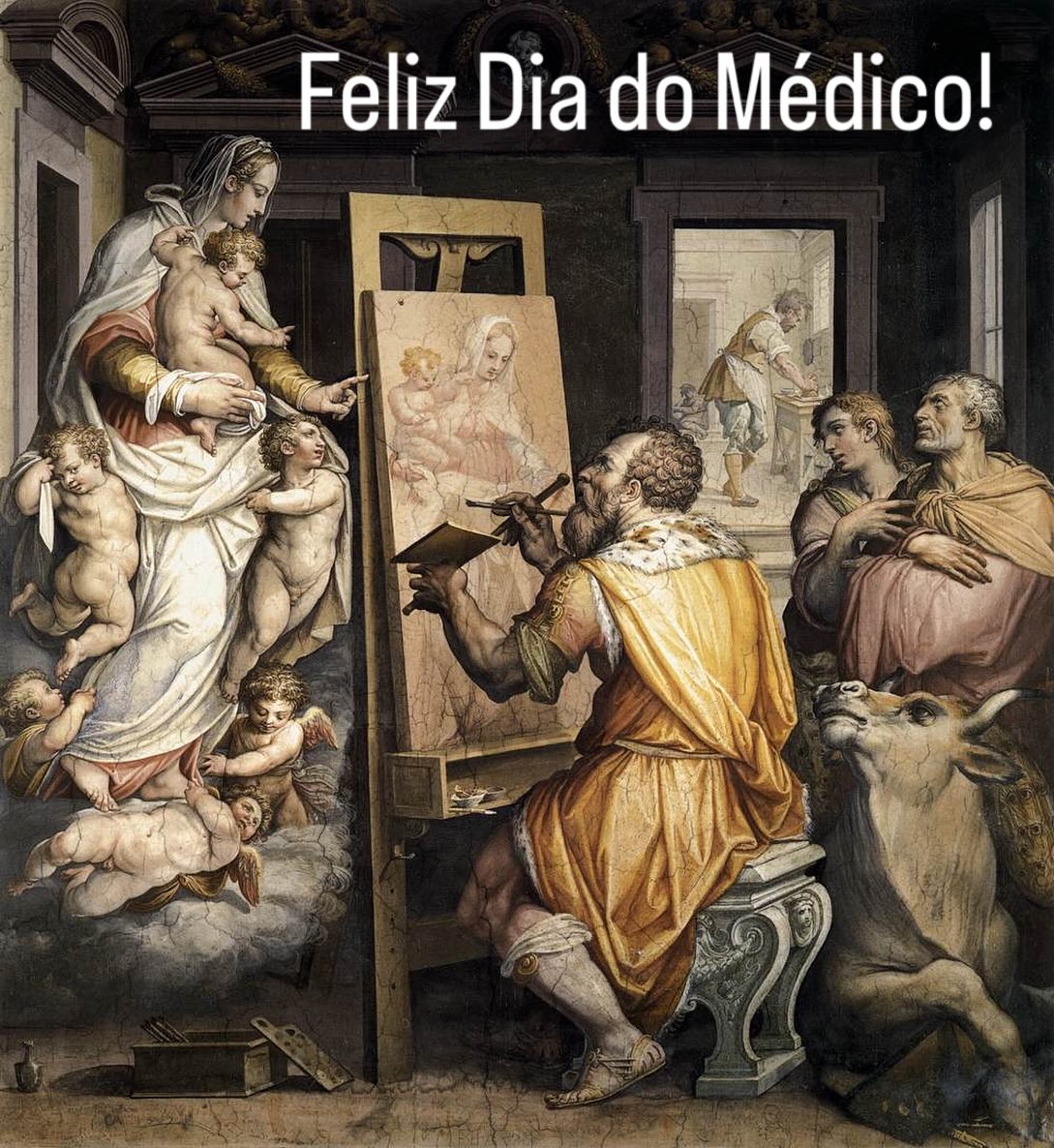 🕊️ Dia do Médico — 18 de Outubro
“Jesus respondeu: ‘Não são os que têm saúde que precisam de médico, mas sim os doentes. Eu não vim chamar os justos, e sim os pecadores para a conversão.’”
(Lc 5,31-32)
Celebramos hoje o Dia do Médico, sob a proteção de São Lucas Evangelista, o médico amado e companheiro de São Paulo.
Lucas uniu a arte de curar ao anúncio da salvação, vendo no sofrimento humano uma oportunidade de revelar a misericórdia de Deus.
Sua medicina não se limitava ao corpo: alcançava a alma, elevando cada paciente ao olhar compassivo de Cristo.
Que neste dia, todo médico se recorde de sua missão sagrada — cuidar, aliviar e servir — à imagem de Aquele que veio curar o mundo.
🙏 São Lucas, padroeiro dos médicos, rogai por nós.
#DiaDoMédico #SãoLucas #Evangelho #MedicinaComAmor #Gratidão
Imagem: Giorgio Vasari, St Luke Painting the Virgin, 1569–1570 (após 1565) — afresco na Cappella di San Luca, Basilica della Santissima Annunziata, Florença (Itália)