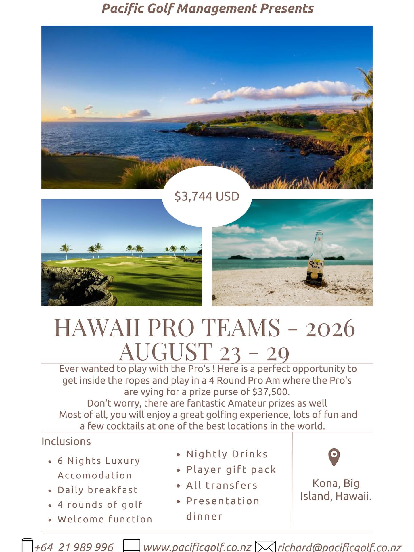 The dates have been confirmed for 2026 and we are already accepting registrations.
Get in early, grab your mates and have a week@away in paradise, if you don’t have a pro we can provide one for you.
#hawaii #golftour #proam #pacificgolfmanagement #theshooterproject