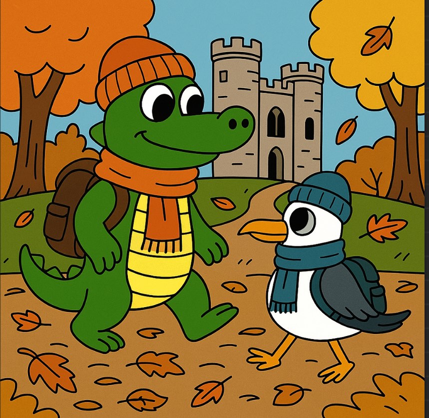 It may be a miserable grey wet day in Bristol, but that won’t stop an adventure! 🌧️🍂
The Bristol Crocodile and his trusty seagull sidekick took a brisk walk around Blaise Castle — hot chocolates waiting at the end, of course! ☕
#BristolCrocodile #BlaiseCastle #RainyDayAdventures #BristolLife #AutumnWalks #CosyVibes #HotChocolateSeason #SeagullSidekick #ChildrensIllustration #ExploreBristol