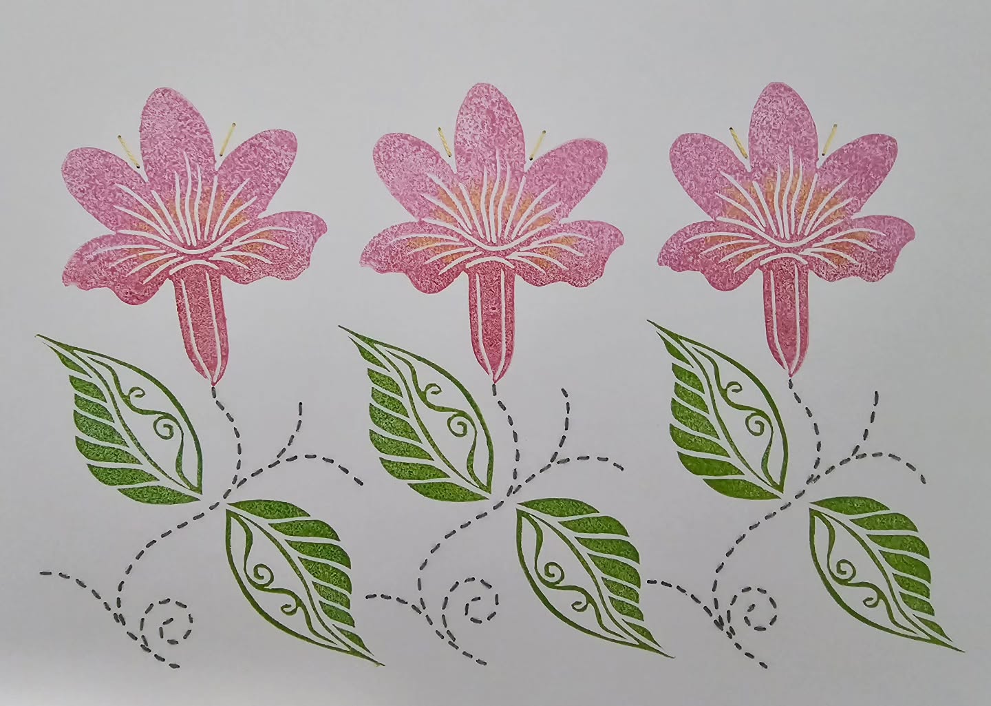 It's Spring❣️So a newly carved stamp for a new Print and Stitch based on a Rhododendron Vireya flower is in order. After months of focusing on creating exhibition art quilts for France, it's lovely to have some time to play with print and stitch again🤗
Whats your favourite spring garden flower?
I'm teaching a one day Print and Stitch workshop at the Australasian Quilt Convention in Melbourne, in April 2026. Go to aqc.com.au/2026-class-print-stitch/
#artistatwork #textileartist #artquilter #mixedmediatextileartist #printandstitch #stampandstitch #stamping #printmaking #handprinting #slowstitch #slowstitching #runningstitch #rubberstamping #rhododendron #vireya #inspiredbypattern #inspiredbycolour #inspiredbyflowers #surfacepattern #contemporarytextileart #contemporarystitch #mixedmediatextiles #carve