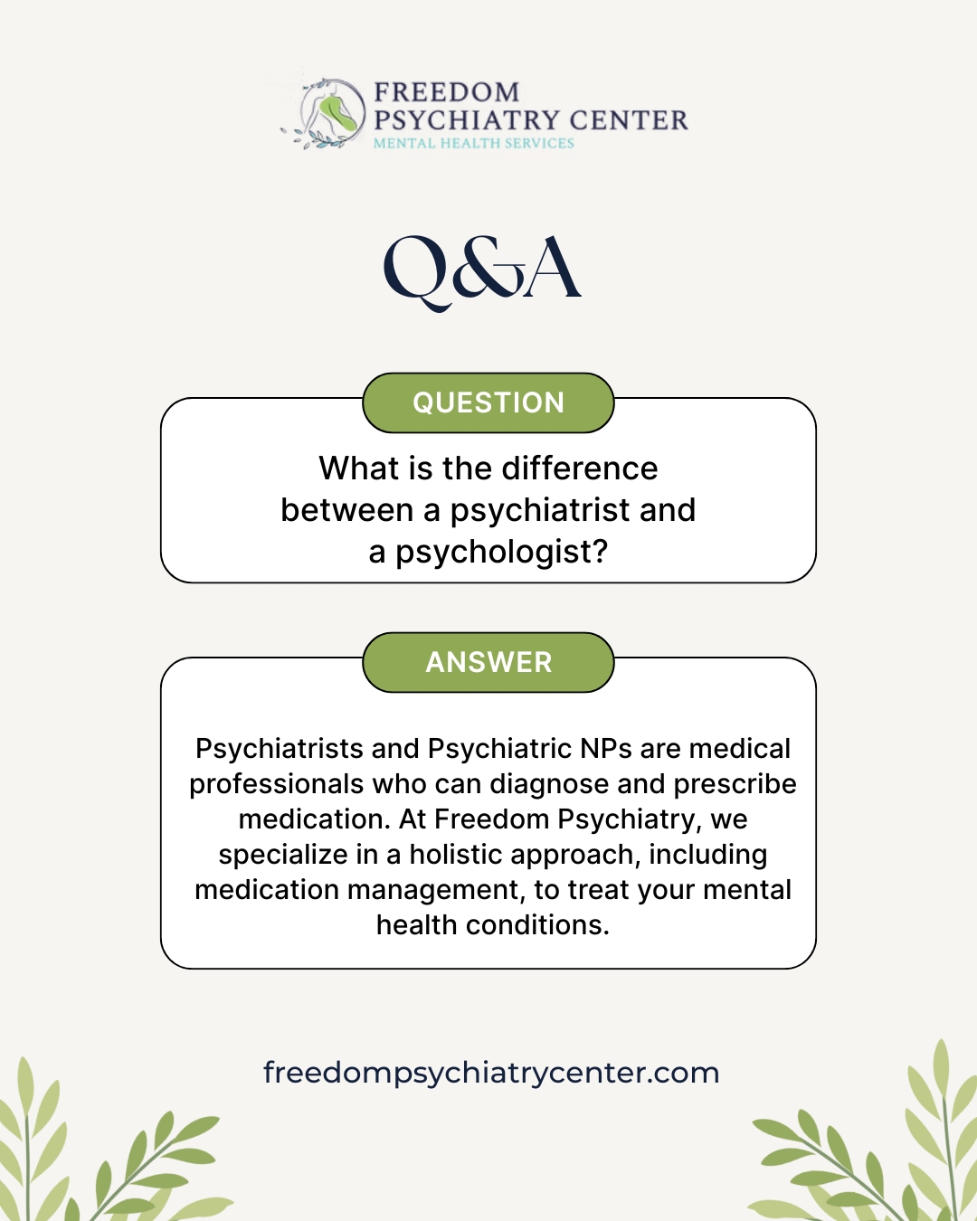 It's a common question! While both are mental health professionals, their training and approach can differ. A psychiatrist is a medical doctor (or in Dr. Paul's case, a Psychiatric Nurse Practitioner) who can diagnose conditions and prescribe medication. We focus on the biological aspects of mental health to create a holistic treatment plan.
#FAQFriday #Psychiatrist #Psychologist #MentalHealthFAQ #FreedomPsychiatry #MedicationManagement #MentalHealthExplained #AskAPro