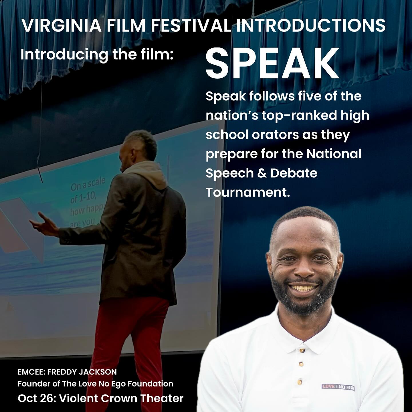 Excited to connect and share such powerful work and collaborations! SPEAK, now screening at The @vafilmfest (Virginia Film Festival), which I get to introduce is powerful and much needed work. Let’s allow Love to do what It does! SPEAK…👌🏾