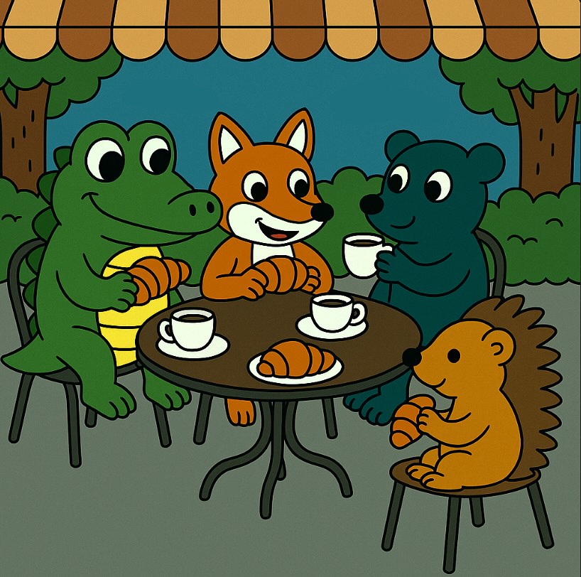 The Bristol Crocodile and his woodland friends are discussing which healthy activities to enjoy today.
Starting with croissants and hot chocolate, of course! 🥐☕️
#BristolCrocodile #CliftonVillage #BristolArt #ChildrensIllustration #HealthyHabits #BreakfastTime #CroissantCrew #FoxAndFriends #HedgehogAdventures #BristolMornings