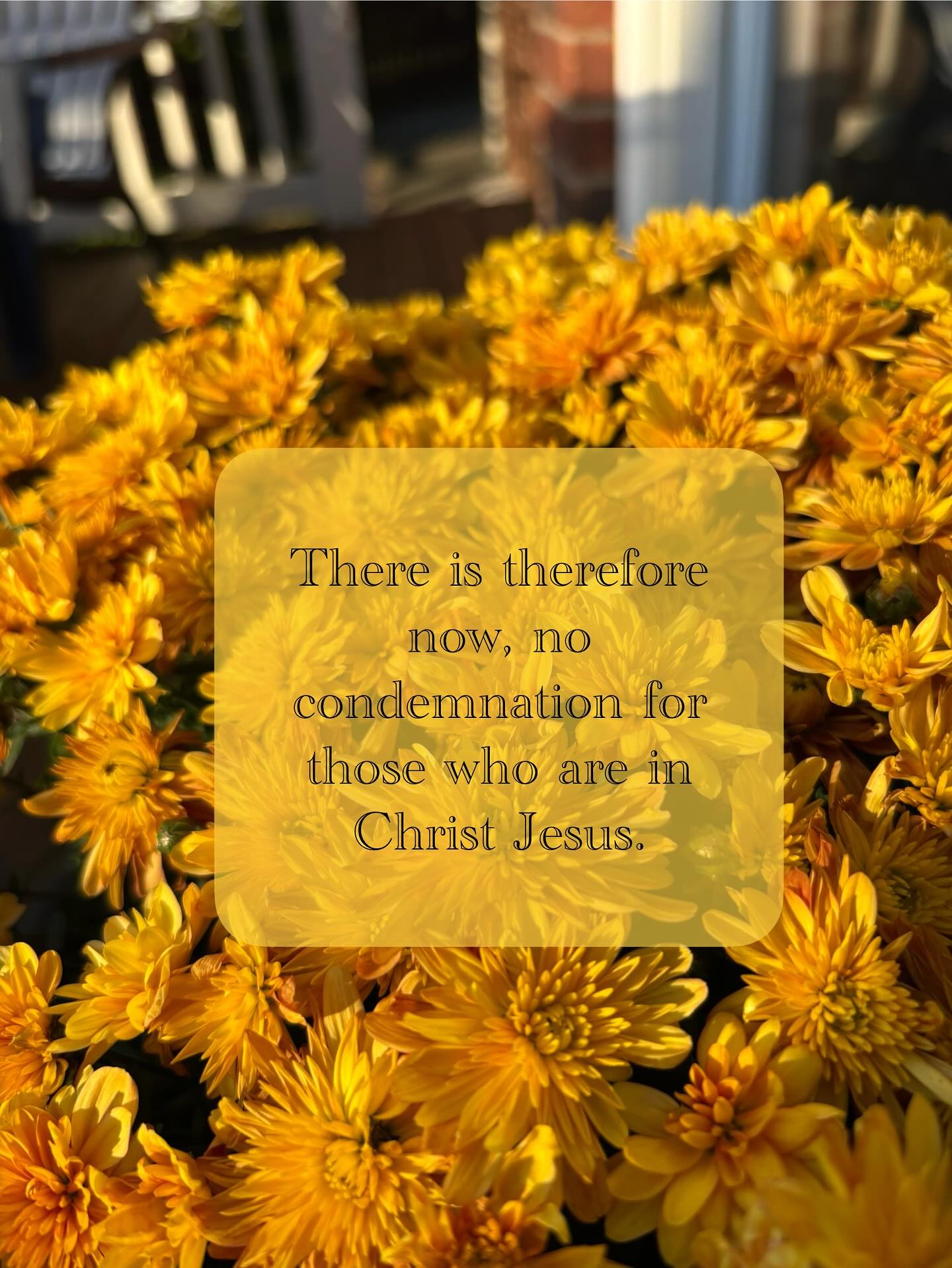 1)There is therefore now no condemnation to those who are in Christ Jesus, who walk not after the flesh, but after the Spirit.
2)For the law of the Spirit of life in Christ Jesus set me free from the law of sin and death. Romans 8
His blood, the sacrifice once and for all for our sins. Father God looks at us through the Son… thats mercy & grace.