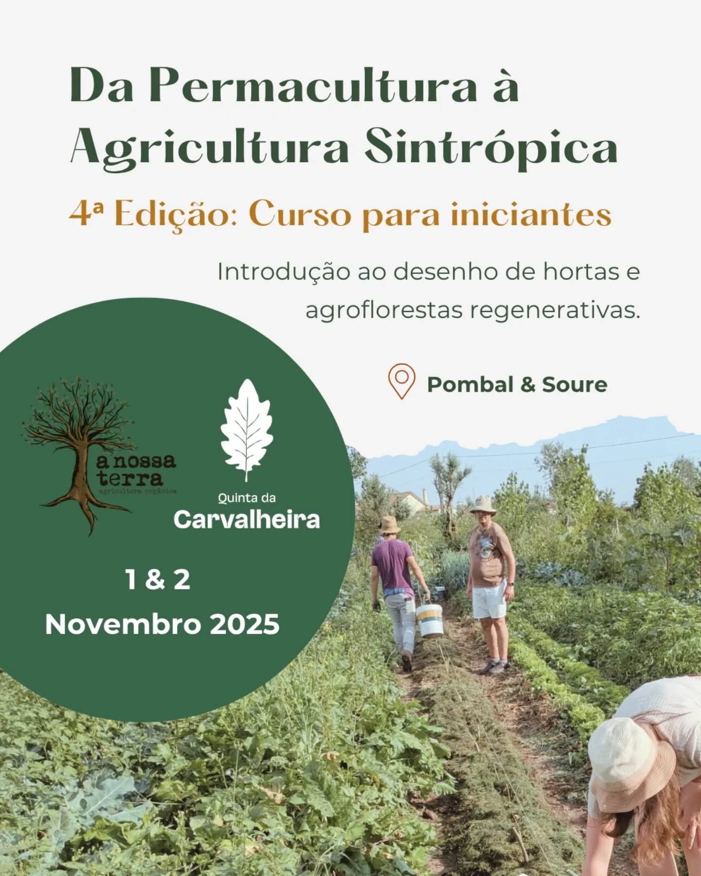 Já faltam poucos dias para o próximo Curso "Da Permacultura à Agricultura Sintrópica" e as vagas estão a voar!
Nós prometemos que este é um curso que vai dar muitos frutos! Para isso só precisas de vir buscar as sementes 🌱🍁
Inscreve-te no formulário para garantir o teu lugar.
Mais infos no link da bio. 🍃✨