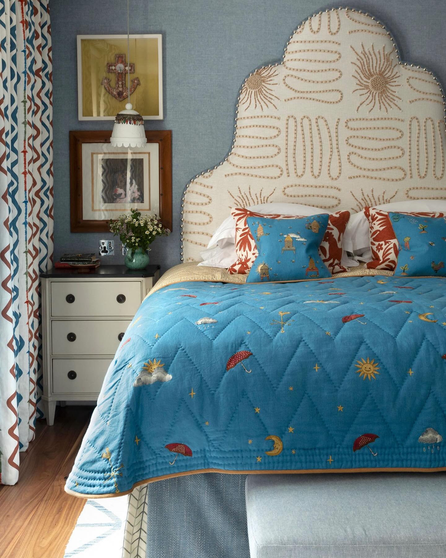 Introducing The Weekend Collection by @kitkempdesignthread 
Chelsea Textiles is pleased to introduce The Weekend Collection, a collaboration that celebrates colour, craft and curiosity.
The collection brings the playful spirit of the British garden to life through five hand-embroidered designs: Rain or Shine, Good Trip, Wishing Well, Buzz Off and Garden Shed — each imagined in Kit’s signature joyful palette.
Available now on three vibrant grounds.
See more on our website.
Photography: @hellosplendid 
@shopkitkemp @kitkempdesignthread @firmdale_hotels 
#newcollection #fabrics #interiordesign #handembroidery #kitkemp #handmade #english #englishgarden