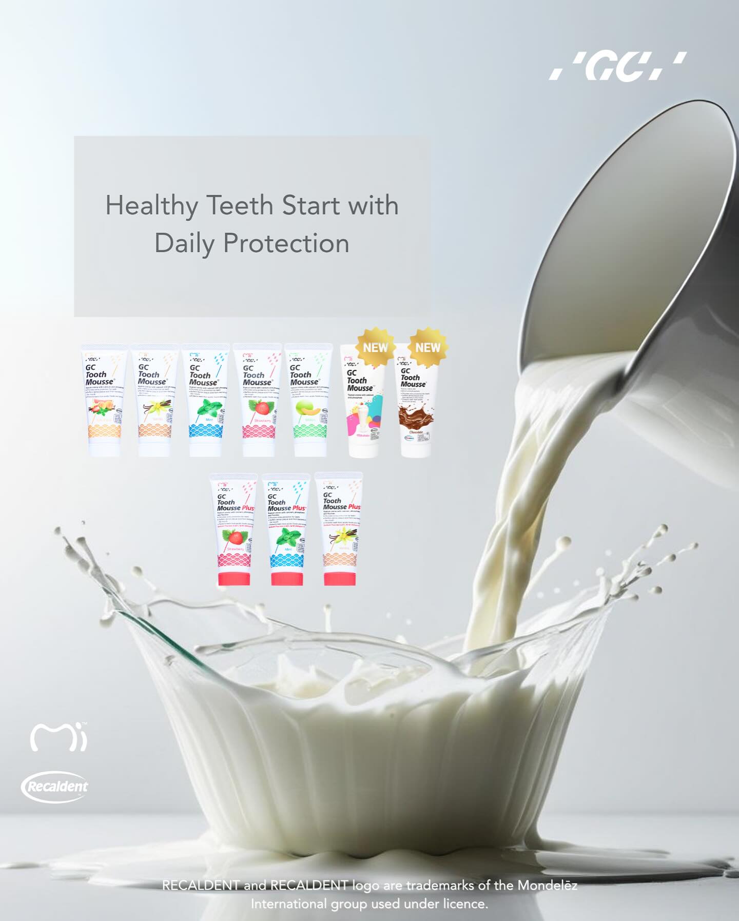 Milk contains the building blocks for strong healthy teeth! š„ Tooth Mousse⢠and Tooth Mousse TM Plus is a delicious crĆØme made with RECALDENT⢠ā a special ingredient from milk that delivers calcium and phosphate right where your teeth need it most. š¦·āØ Use it daily after brushing to help protect, strengthen and brighten your teeth with natureās natural source.
ā Thereās a delicious flavour for everyone! #gctoothmousse #gctoothmousseplus #healthyteethandgums #healthyteethhealthylife
ALWAYS READ THE LABEL AND FOLLOW THE DIRECTIONS FOR USE
RECALDENTā¢(CPP-ACP) and RECALDENT logo are trademarks of MondelÄz International group used under license.