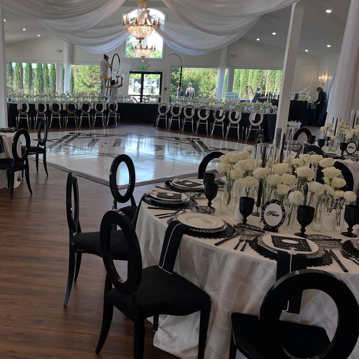 A timeless classic black & white. Our black Cartier chairs available for rent #partyrentalsatlanta #eventrentalsatlanta #georgiapartyrentals #georgiaeventrentals #luxuryweddingplanning