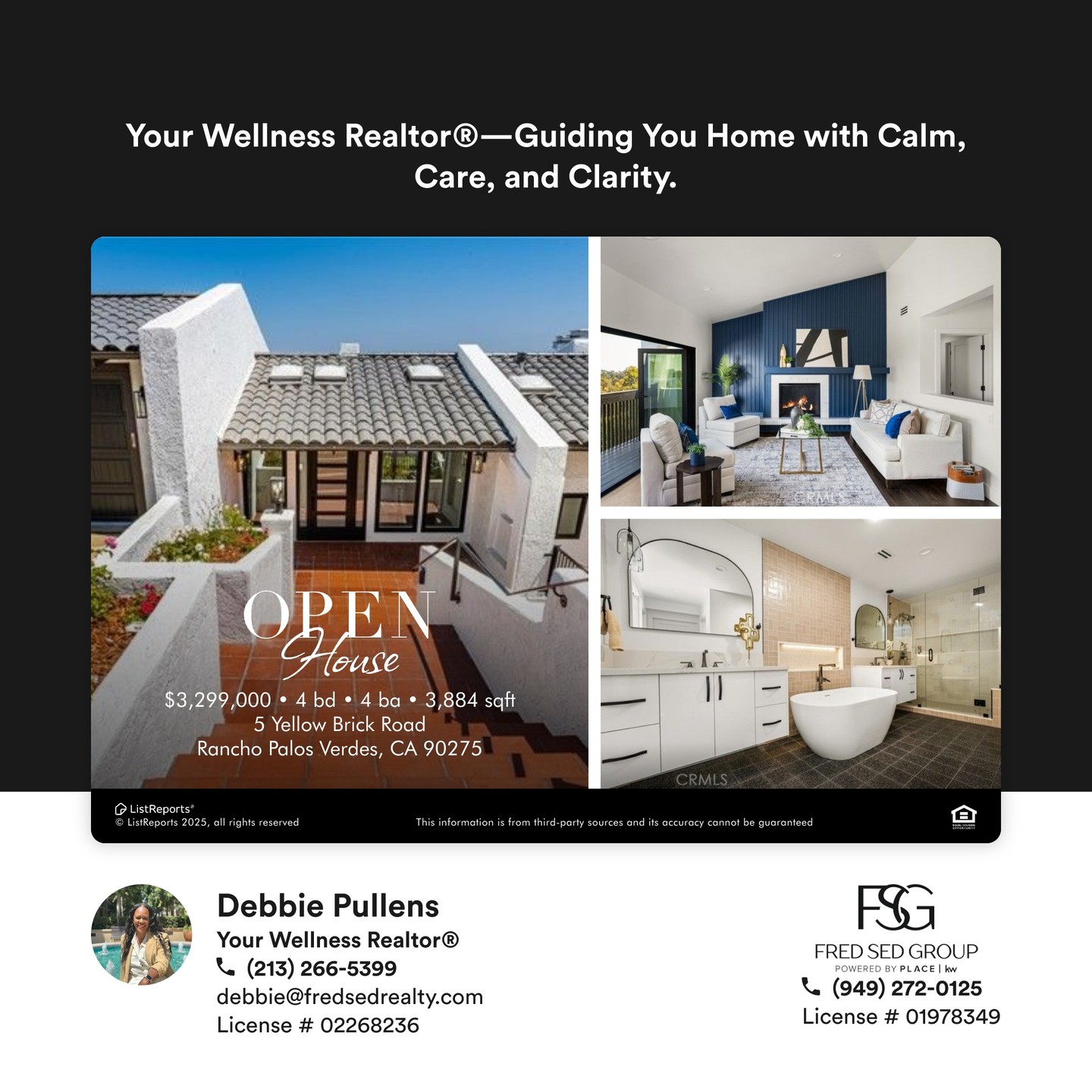 🌿 New Listing: Coastal Luxury Meets Tranquil Living
Welcome to 5 Yellow Brick Road, Rancho Palos Verdes — a private hillside retreat with breathtaking ocean and golf-course views that invite serenity from sunrise to sunset.
🏡 Home Highlights
✨ 4 Bedrooms | 3.5 Baths | Approx. 3,884 Sq Ft
✨ Six balconies — each offering stunning panoramic vistas
✨ Reverse floor plan with main living area & primary suite on the upper level
✨ Fully renovated with modern LaCantina doors & windows
✨ 3-car garage with high ceilings and space for a car lift
✨ Beautifully landscaped lot with fruit trees and lush gardens
📍 Nestled across from the prestigious Palos Verdes Golf Club and minutes from Malaga Cove Plaza, this property captures the essence of refined coastal living — spacious, elegant, and designed for well-being.
💰 Listed at $3,299,000
📆 Join us for Open House
Thursday, Oct 16 • 4:00 PM – 6:00 PM
This is more than a home — it’s a lifestyle of peace, light, and breathtaking beauty.
💬 DM me to schedule a private showing or to learn more about Rancho Palos Verdes homes that nurture your wellness and style.
#RanchoPalosVerdes #LuxuryLiving #CoastalHome #DreamHome #YourWellnessRealtor #LosAngelesRealEstate #HealthyHomes #livewellandprosper #aromatherapyliving #fredsedgroup