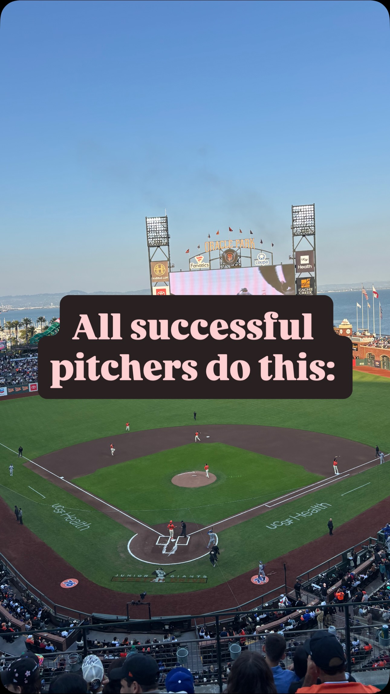 Having a good pitching routine helps you:
✅ Stay consistent under pressure
✅ Lock in your focus
✅ Build confidence through repetition
Whether it’s between pitches or between innings, routines = stability when the game gets chaotic.
Got yours dialed in yet?
The @sfgiants stadium has a beautiful view 🤩
#giantsbaseball #giantsvsdodgers #mlb #athletes #baseball #mentalperformance #routines #sport #fitness #confidence #focus #athleteslife #baseballfans #pitcher #gogiants #gododgers