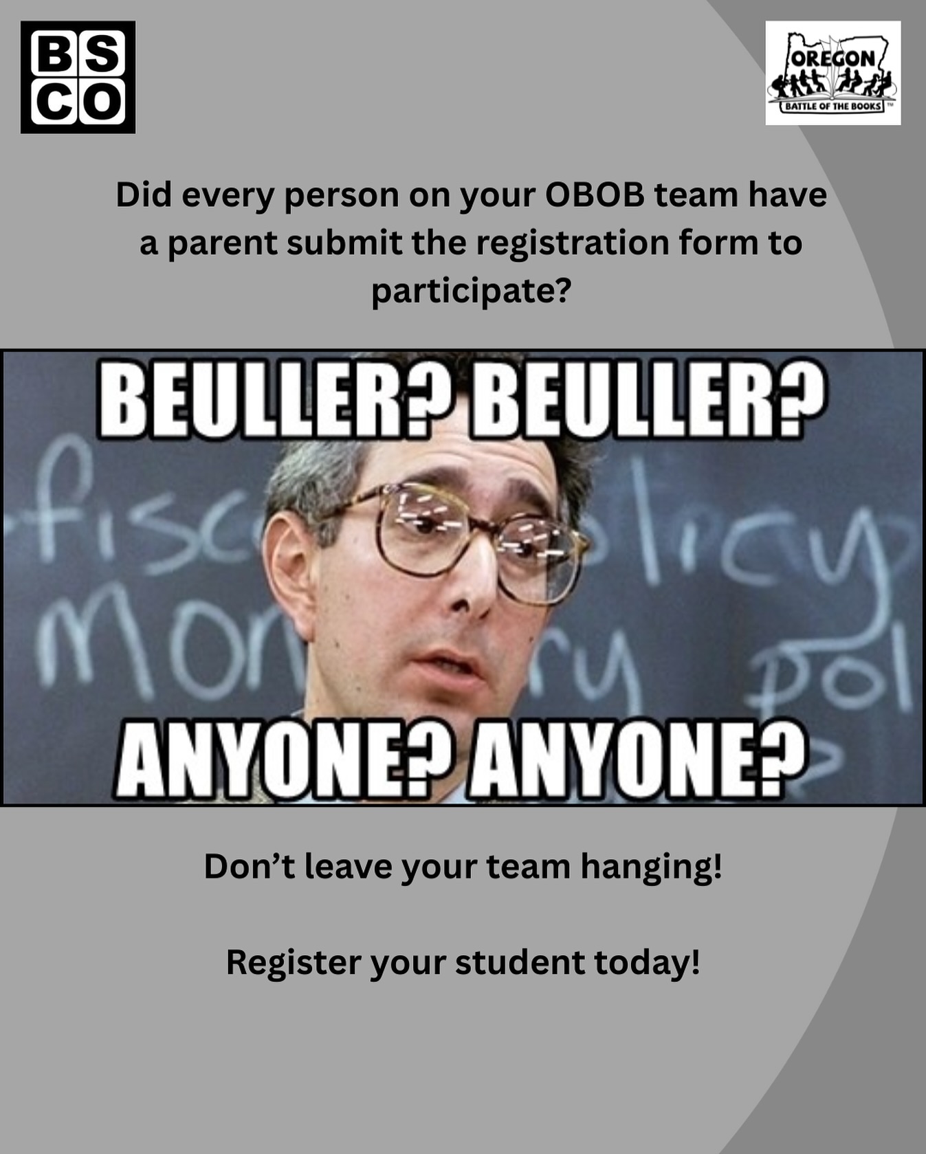๐จ Last Call! ๐จ OBOB registration ends tonight! Please ensure that all students on a team have had a parent submit a registration form for them. You can find the link in our bio! Get your kids signed up TODAY! โ๏ธ