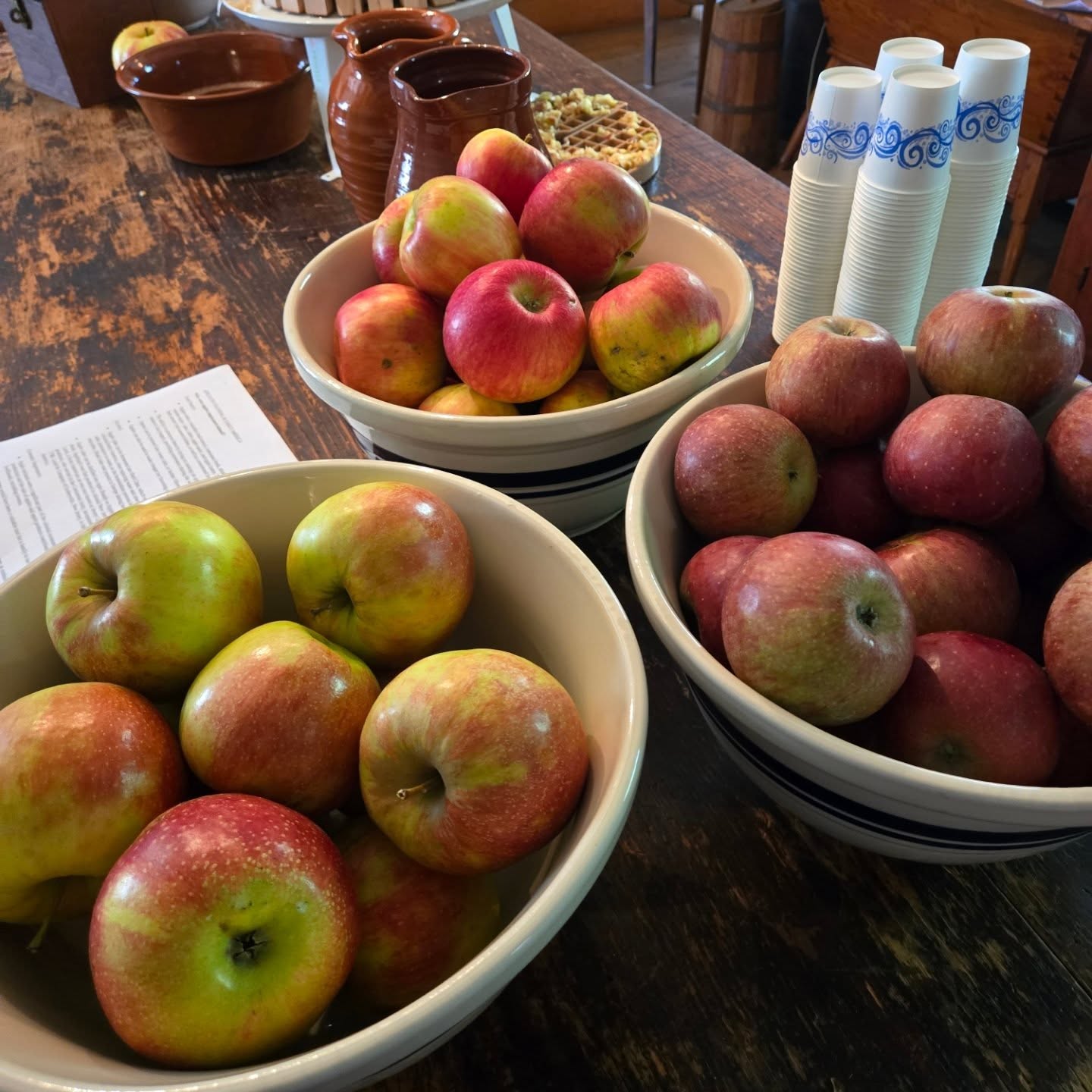 Apple cider pressing today at Four Centuries in a Weekend today until 5 pm! Try some cider and see if you can tell the difference between store bought and fresh tavern made! #applecider #historicfoodways #museumsofinstagram #history