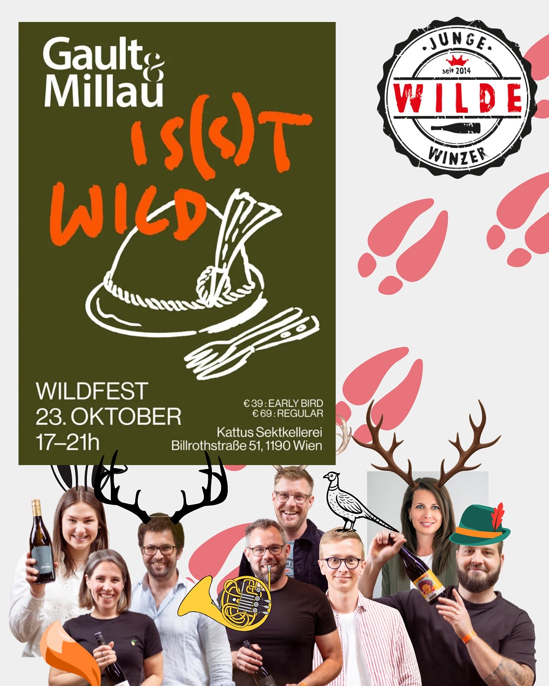 Wenn @gaultmillau_austria is(s)t Wild, sind natürlich die Jungen Wilden Winzer am Start – mit lässigen Weinen, den wildesten Winzer:innen und jeder Menge Leidenschaft im Glas. 💥
Am 23. Oktober 2025 verwandeln wir die Kattus Sektkellerei (Wien) in ein Revier für Geschmack: Wildgerichte treffen auf junge Weinrevolution! Kommt vorbei, probiert euch durch, lernt die Winzer kennen und erlebt, was passiert, wenn man Tradition auf den Kopf stellt. Unsere Specialguests: @weingutubldoschek & @weingut_kaestenburg 🙌🍾
#JungeWildeWinzer #WildAndWine #GaultMillau #StayWildDrinkWine #ViennaEvents #Weinliebe #Genussrevolution
