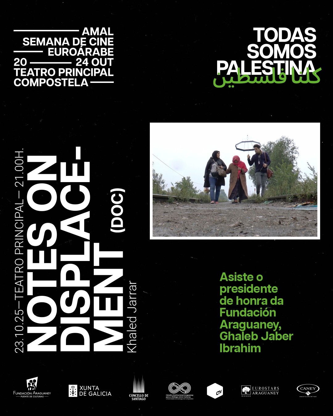 📢 Cuarto filme da XXIII Semana de Cine Euroárabe Amal.
🎞️ Notes on Displacement (DOC) | 2022 | Palestina | 74’
🗣️ Asiste o presidente de honra da Fundación Araguaney, Ghaleb Jaber Ibrahim.
📆 Xoves 23 de outubro.
📍 Teatro Principal.
⏰ 21.00 h.
🎫 O prezo das entradas será de 3 euros (+0,50 de xestión) e poderanse mercar en 'Ataquilla.com' ou no despacho de billetes do Teatro Principal unha hora antes da proxección.
🍉 #todassomospalestina
#amal #fundaciónaraguaney #todassomospalestina #pontedeculturas #gaza #santiagodecompostela #TeatroPrincipal #galicia #mundoárabe #paisesárabes #arabworld #cine #cinema #películas #documentales #documentais #film #movie #movies #cinematography #festivaldecine #largometrajes #35mm #audiovisual