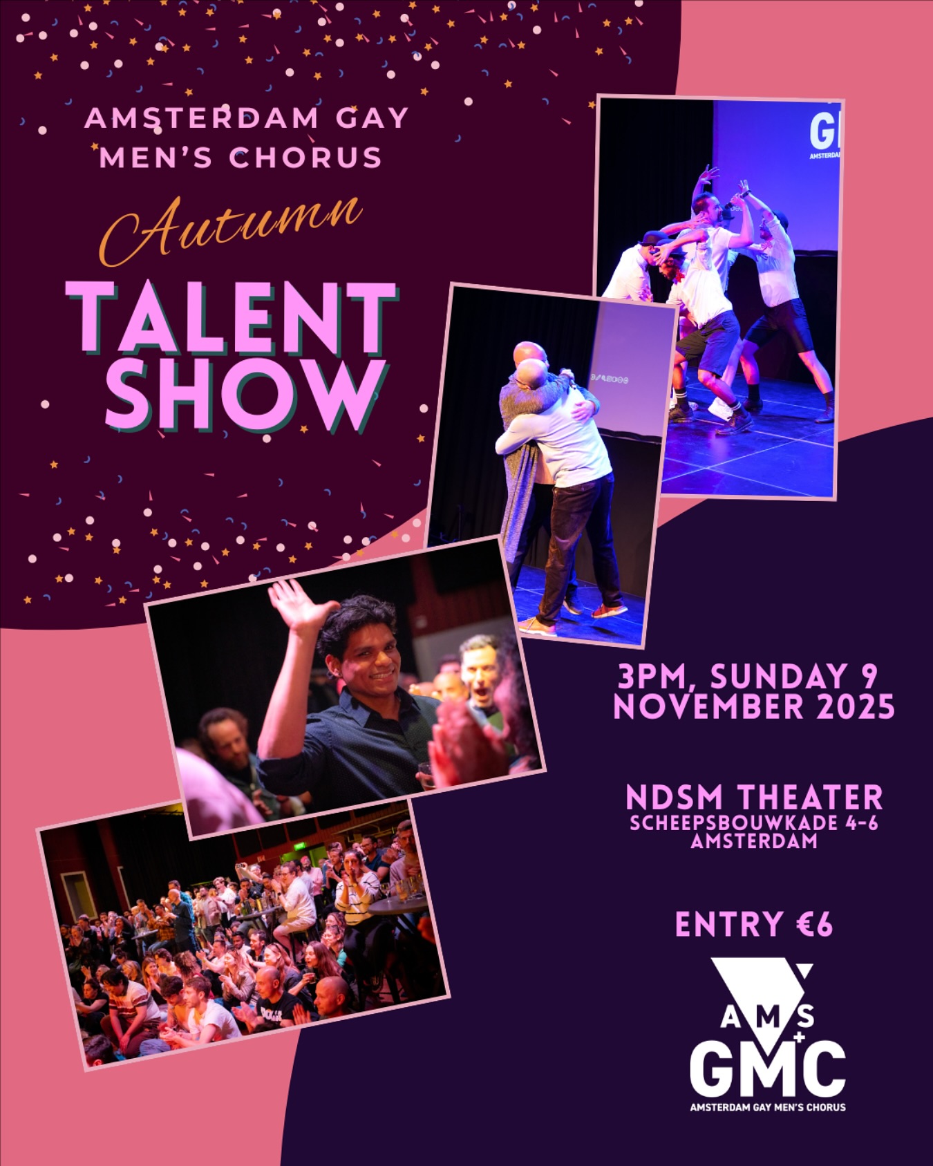The AMSGMC Talent Show returns on 9 November at 3 PM. Come see our talented members perform live at the NDSM Theater.
Save the date, bring your friends and family, and get ready for an afternoon of pure entertainment! #talentshow #amsgmc #gaychorus