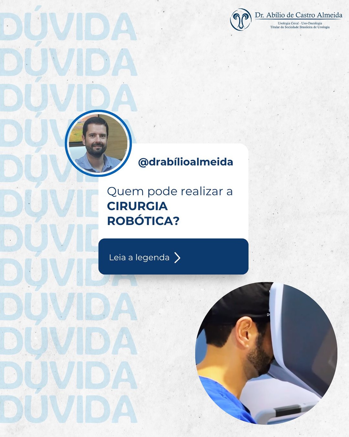 A cirurgia robótica é uma técnica avançada e minimamente invasiva, indicada para diversos tipos de procedimentos urológicos — como cirurgias de próstata, bexiga e rins.
👨⚕️ Mas afinal, quem pode realizá-la?
Essa cirurgia é indicada para pacientes que precisam de um procedimento cirúrgico e desejam uma recuperação mais rápida, com menos dor e menor tempo de internação. A decisão final depende de uma avaliação médica detalhada, levando em conta o histórico clínico e o tipo de doença.
✨ Principais benefícios da cirurgia robótica:
• Incisões menores e cicatrizes discretas;
• Menos sangramento e dor no pós-operatório;
• Alta hospitalar mais rápida;
• Recuperação mais confortável e retorno precoce às atividades.
📌 A avaliação individual é fundamental para definir se essa técnica é a melhor opção para cada caso.
#CirurgiaRobótica #Urologia