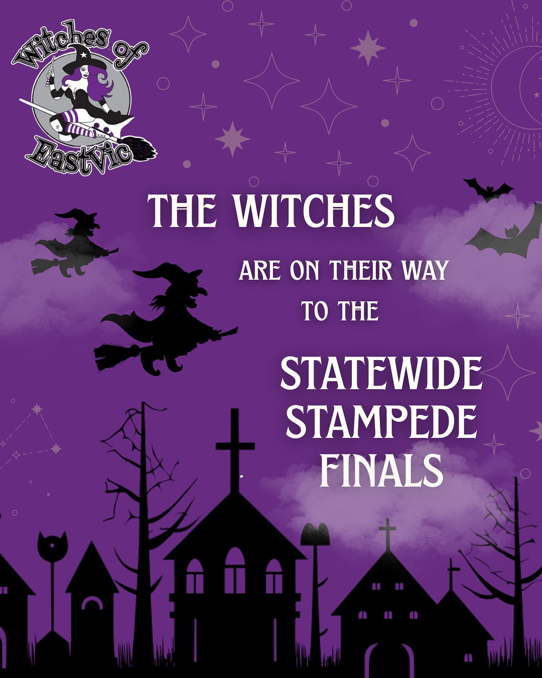 The Witches are on their way to @statewidestampede 🛼
Competing against Pivot City Ranges (@gippslandrangesrollerderby) for 5th place, these witches are ready to give their all on the track, and invite you all to come cheer them on this Saturday!
Let’s go Witches 💜