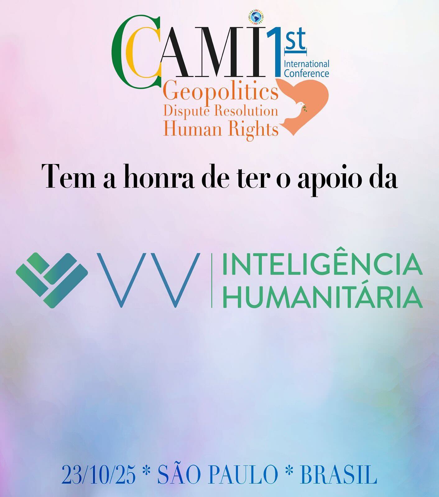 Em tempos de tensões geopolíticas, conflitos identitários e fluxos migratórios crescentes, novas formas de diálogo e mediação tornam-se urgentes. 🌍
É nesse contexto que nasce a CCAMI – Câmara de Conciliação, Arbitragem e Mediação Intercultural, a primeira Câmara do Brasil com foco especializado em conflitos que envolvem diferentes culturas, empresas, refugiados, migrantes e estrangeiros.
A VV | Inteligência Humanitária apoia com orgulho o 1º Congresso Internacional da CCAMI – Geopolítica, Resolução de Conflitos e Direitos Humanos, realizado em co-participação com o She Institute.
O encontro, que acontece no dia 23 de outubro, no Tivoli Mofarrej, em São Paulo, marca o lançamento oficial da Câmara no país e abre espaço para um debate inovador sobre como a mediação intercultural pode transformar relações pessoais, empresariais e internacionais.
Porque em um mundo que se fragmenta por diferenças, a verdadeira força está em saber construir pontes. 🕊️
#VVInteligênciaHumanitária #CCAMI #SheInstitute #DireitosHumanos #Geopolítica #ResoluçãoDeConflitos #MediaçãoIntercultural #EmpresasAtoresHumanitários