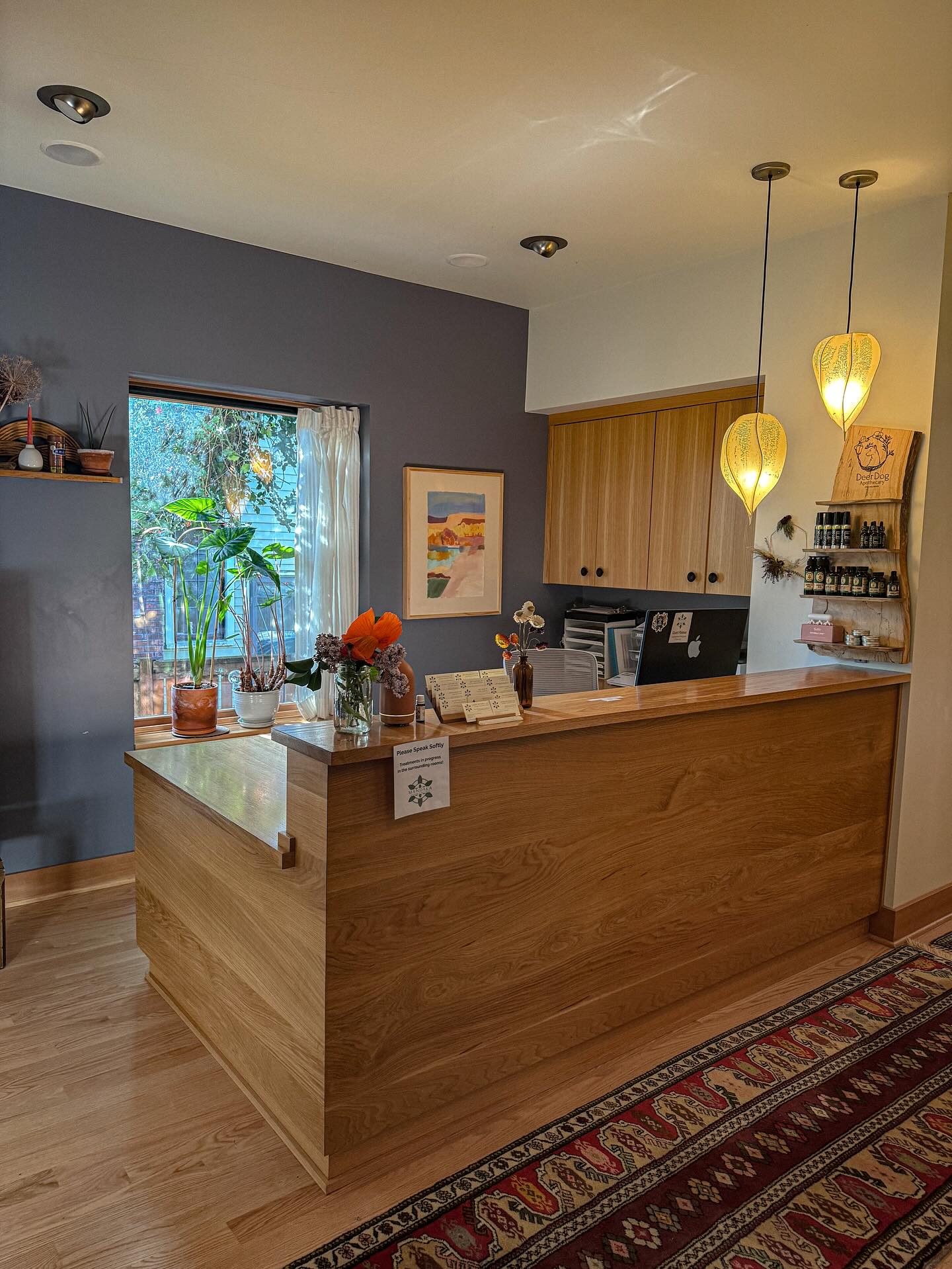 A sweet little glimpse of our dreamy front desk, and the first thing you see when you walk in from a hectic day. Slow, cozy, & ready to usher you towards a more mindful and comfortable rest of your week.
We are so grateful for our stellar admin team. Maddie, Donica, Nuala, Stephanie, and Clementine are such skilled and kind administrators and this clinic has them to thank for the reliable support and billing we are able to provide our patient community. Thanks team! 🙏🏼