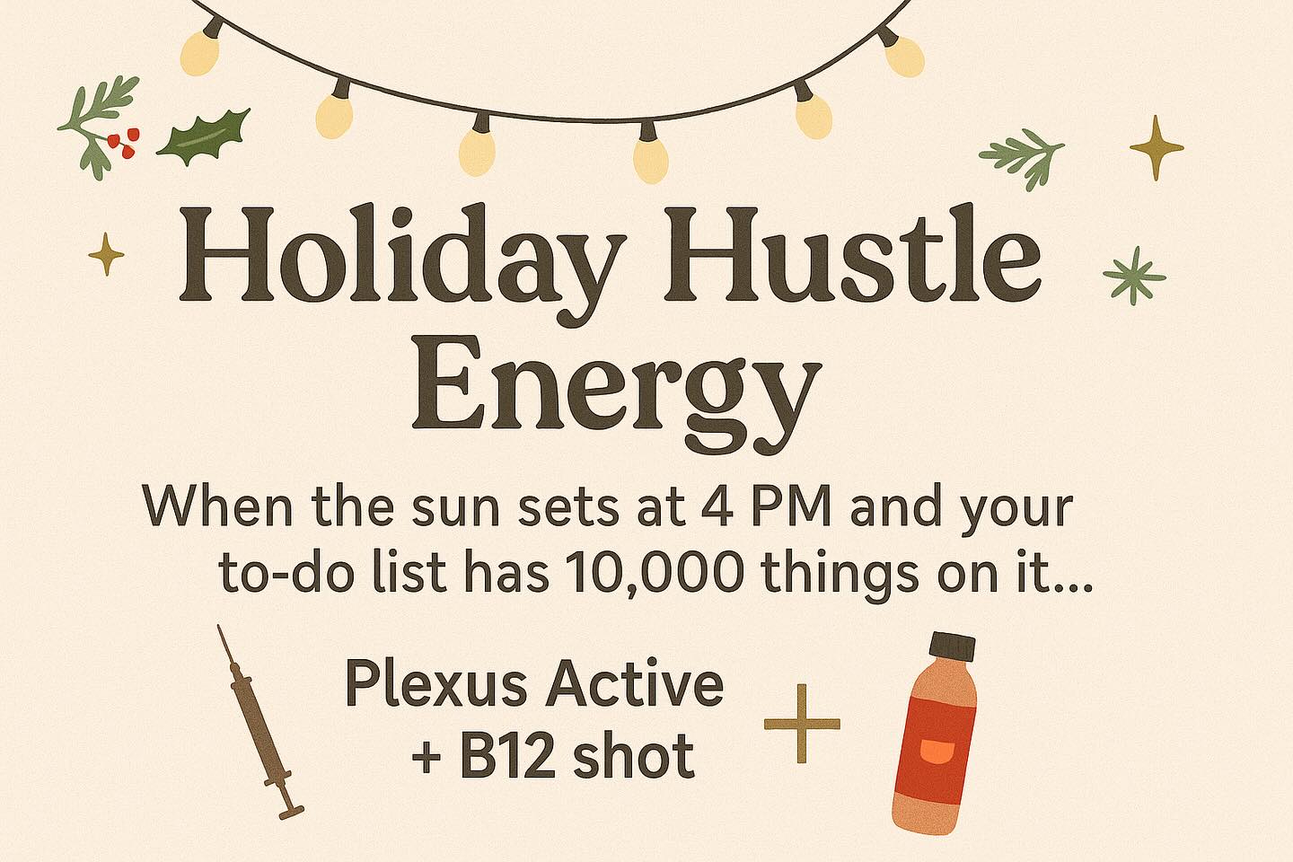 🎄✨ Holiday Hustle Energy ✨🎄
When the sun sets at 4 PM and your to-do list has 10,000 things on it…
you don’t need more coffee — you need cellular energy.
Enter: Plexus Active + B12 shot 💉🥤
Your festive duo to power through the holiday chaos with a smile.
⸻
💉 B12 Benefits $25/shot
• Boosts natural energy and focus
• Supports metabolism and fat breakdown
• Enhances mood and reduces brain fog
• Promotes red blood cell formation
• Helps combat winter fatigue and seasonal sluggishness
⸻
🥤 Plexus Active Benefits $32/15 packets
• Provides clean energy without the crash
• Supports mental clarity and sustained focus
• Delivers hydration and antioxidants
• Contains natural green tea, yerba mate & turmeric
• Tastes amazing — especially the pink citrus and peach mango
⸻
Holiday tip:
Pair a B12 shot at Shift Studio ($25) with your favorite Plexus Active for all-day festive sparkle — no caffeine jitters, just steady good-mood energy.
💫 Because this season should be merry… not exhausting.
DM me any questions
Visit website to schedule B12 shot and link in bio to order active
#cleanenergy
#dysport
#jeuveau™
#daxxify
#77079
#microneedling
#skinpen
📍14780 memorial drive suite 107
Houston tx 77079