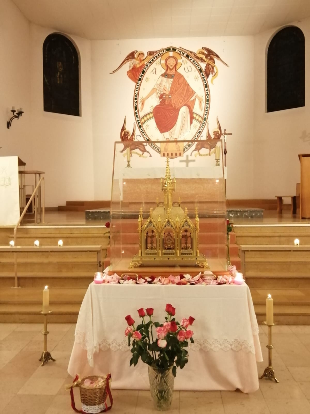 La paroisse saint Léon et sainte Thérèse a accueilli les reliques de Sainte Thérèse de l’enfant Jésus. Les élèves, accompagnés de l’abbé François de Carbonnieres, sont allés les vénérer ce vendredi matin: chacun a déposé une intention personnelle avec une pétale de rose. L’après-midi, devant les reliques, les paroissiens sont venus réciter le chapelet avec l’école : beau moment de ferveur.