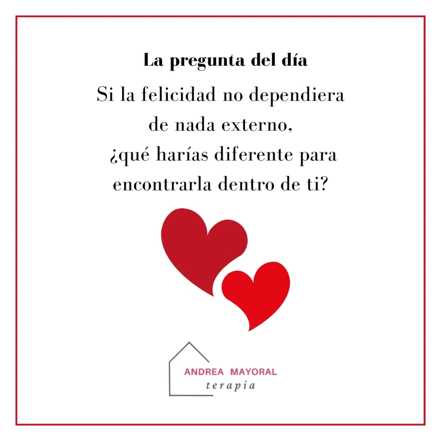 A veces buscamos la felicidad en lo que cambia:
en los logros, en los demás, en lo que viene de fuera.
Pero… ¿y si no dependiera de nada de eso?
Tal vez se parecería más a escucharse sin prisa,
a descansar sin culpa,
a volver al cuerpo,
a dejar de exigirse tanto.
Quizá la felicidad no sea una meta,
sino una forma más amable de estar con uno mismo.
Y si hoy sientes que te cuesta encontrarla,
que el ruido por dentro pesa más que la calma,
recuerda que no tienes que hacerlo solo.
La terapia puede ser ese espacio para reencontrarte contigo.
💫Agenda abierta💫
Andrea Mayoral Martín
637667205
Psicóloga y terapeuta ocupacional
📩 andreamayoralterapia@gmail.com
#saludmental #autoconocimiento #felicidad #psicologia #terapiaocupacional #psicologiaonline #autocuidado