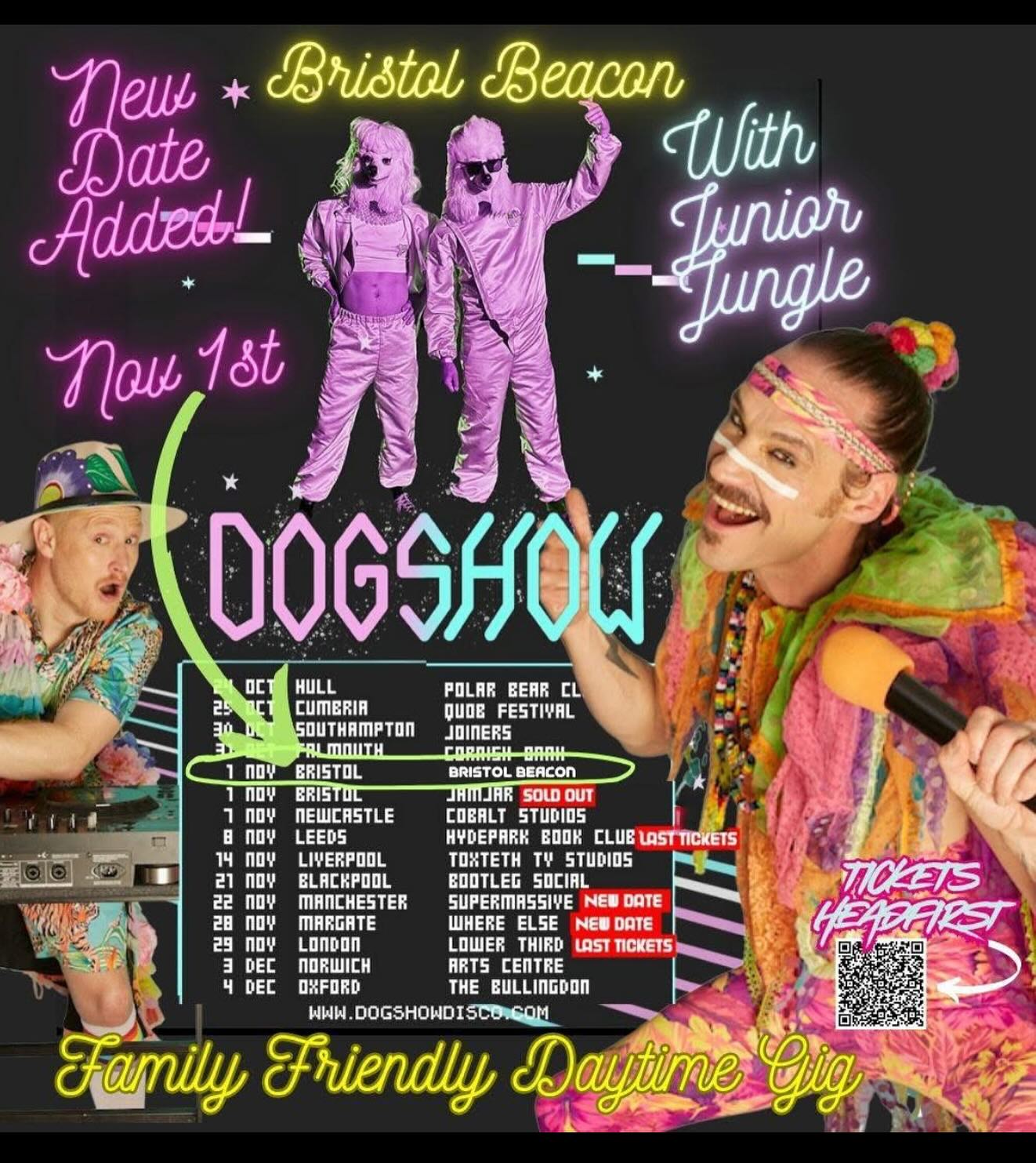 My good giddy gosh!! We’re SO excited to announce that @d_o_g_s_h_o_w are joining us for an extra Bristol date on their tour — to celebrate our Big 10th Birthday at the Bristol Beacon!💥🎂
Their evening Jam Jar show sold out in a flash (yep, same day as our birthday bonanza!) — so if you missed tickets, here’s your chance to catch them LIVE at Bristol Beacon on Nov 1 for a family-friendly daytime rave! 🪩🐾
Bring the fam for some daytime chaos, and if you’re lucky enough to have tickets to both… ditch the kids and hit up the Jam Jar later! 😎
Expect half-term mayhem, Junior Jungle energy, the musical stylings of @kurnelmc, @captainflatcap, and a dancefloor full of happy junglists of all sizes and denominations
🎟️ Grab your tickets via Headfirst — link in bio!
#BristolEvents #JuniorJungle #FamilyRave #BristolBeacon #HalfTermFun #BristolFamilies #FamilyFriendly #KidsRave #BristolWeekend #WhatToDoBristol #DaytimeDisco #FamilyFunUK #BristolMums #VisitBristol