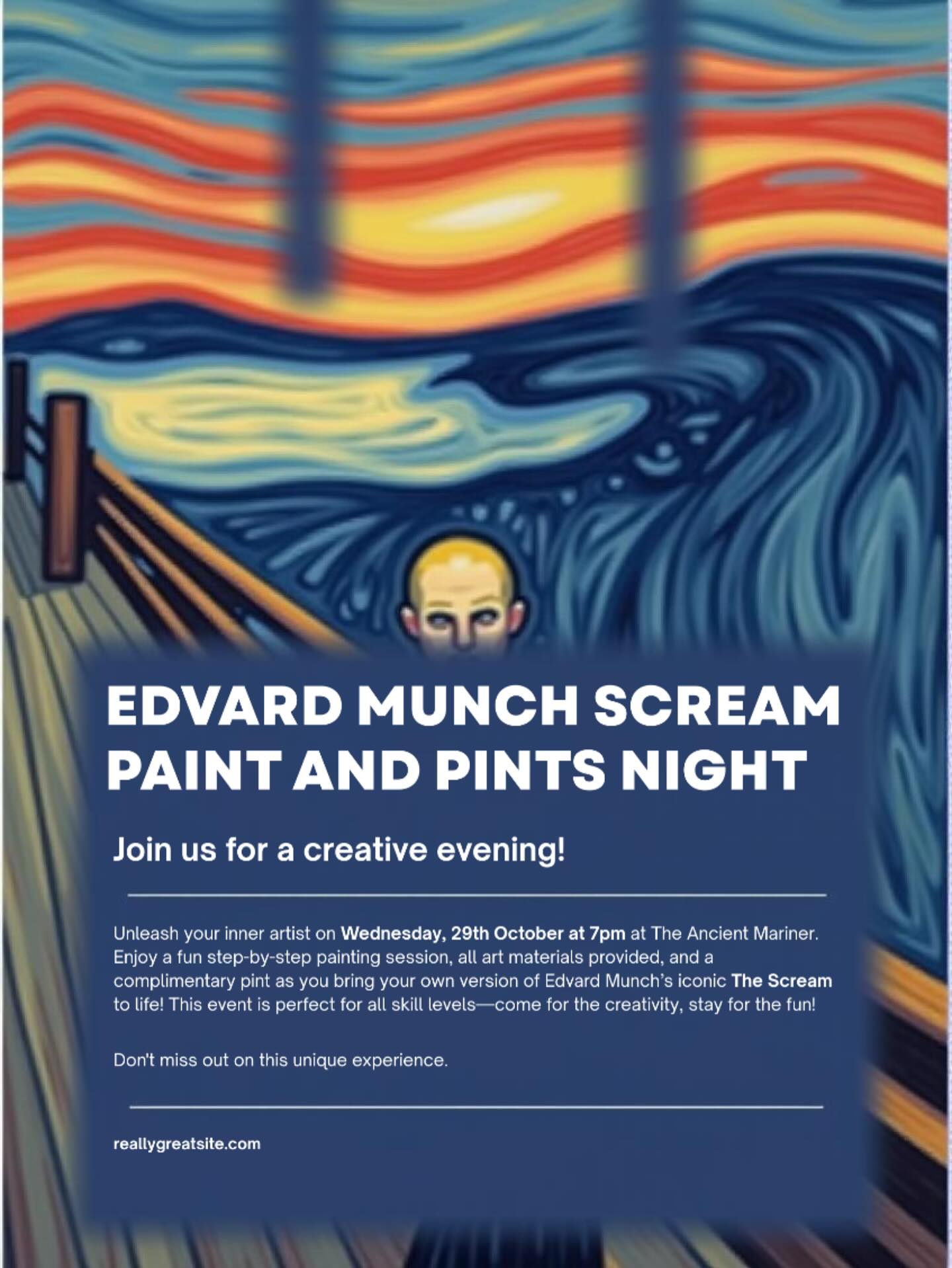 Join us for a very fun evening of paint and pints (other drinks are available) on Wednesday 29th October at 7pm.
Tickets at www.potteryandpints.co.uk
@potteryandpints.co.uk
@ancientmarinerhove
@edvard_munch_art
@visit.brighton
@welovehove