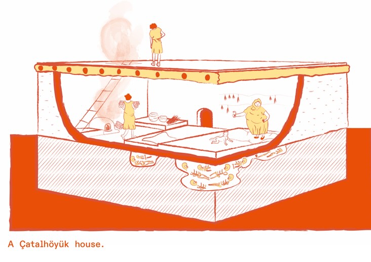 An essential part of Grounded was to trace and learn from vernacular architectures built with earth, which embody a reciprocal relationship between humans and soil. These panels were developed within that scope, exploring early settlements where building was not only about shelter but also about continuity, memory, and ecology.
Of course, the long history of archaeology and earthen making cannot be contained within four panels. Yet our focus through the research of Prof. Füsun Alioğlu and Senem Akçay was on architectural practices that engage nature in cyclical and regenerative ways.
We hope this line of research will continue to grow beyond the exhibition. With deep thanks also to Dicle Beştaş and Emine Sandal, who contributed generously alongside.
Illustrations: @emineessandal
#BiennaleArchitettura2025 #IntelliGens