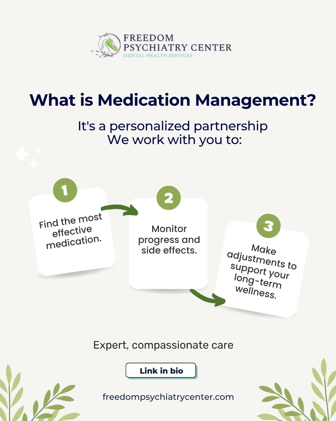 Medication management is more than just a prescription. It's an ongoing, collaborative process. Dr. Paul works with you to find the right medication and dosage to manage symptoms, monitors your progress, and makes adjustments as needed to ensure your treatment is effective and has minimal side effects.
#MedicationManagement #Psychiatry #MentalHealthTreatment #FreedomPsychiatry #PersonalizedCare #MentalWellness #HowItWorks #AZMentalHealth