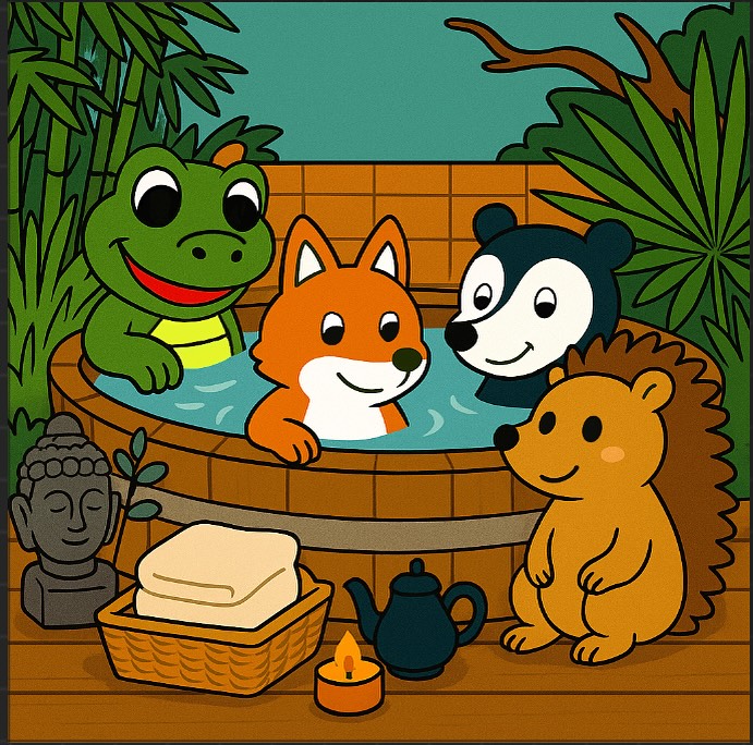 The Bristol Crocodile and his friends are having a healthy week, starting with a day at the spa. 🧖♂️🫧
Hedgehog is still not convinced it’s for him…
#BristolCrocodile #SpaDay #WoodlandWellness #BristolCreatures #SelfCareClub #HedgehogHumour #HealthyHabits #BristolArtist #KidsIllustration #CrocodileAdventures