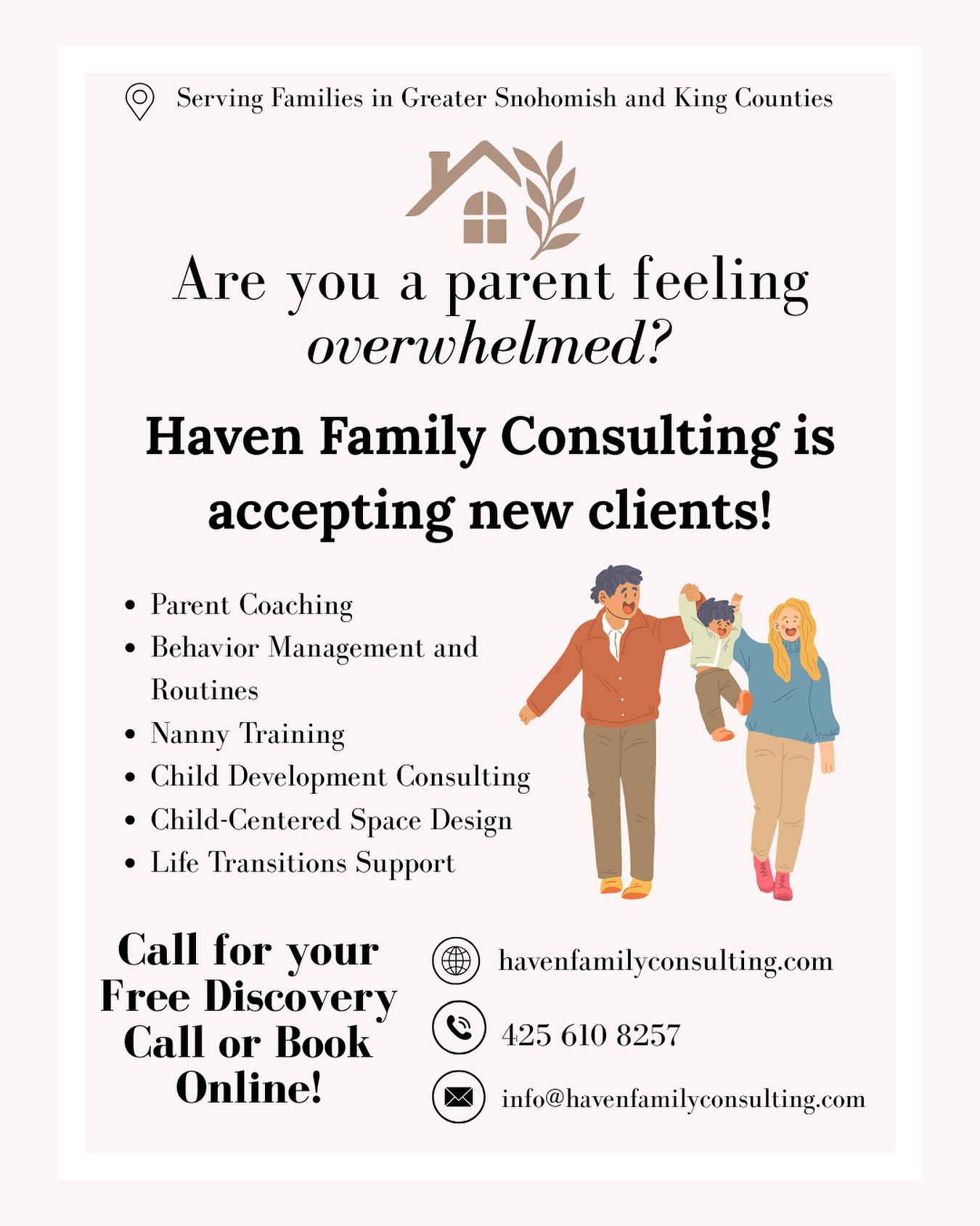 Hey parents — can we be honest? Sometimes family life feels too much.
Between tantrums, transitions, and stress, even the most loving homes can lose their rhythm.
That’s where I come in. I’m Morgan from Haven Family Consulting, and I help families rebuild calm, connection, and confidence at home.
If you’ve been feeling overwhelmed, I’d love to talk. Discovery calls are free, and support is closer than you think. 💗
📍Serving Snohomish & King Counties
🌐 havenfamilyconsulting.com
#ParentCoaching #FamilyConsulting #ChildDevelopment #ParentSupport #SnohomishCounty #KingCountyWA #EarlyChildhood #ParentStress #BehaviorSupport #GentleParenting #ConsciousParenting #FamilyConnection #ParentHelp #ParentEducation #PNWParents #HavenFamilyConsulting