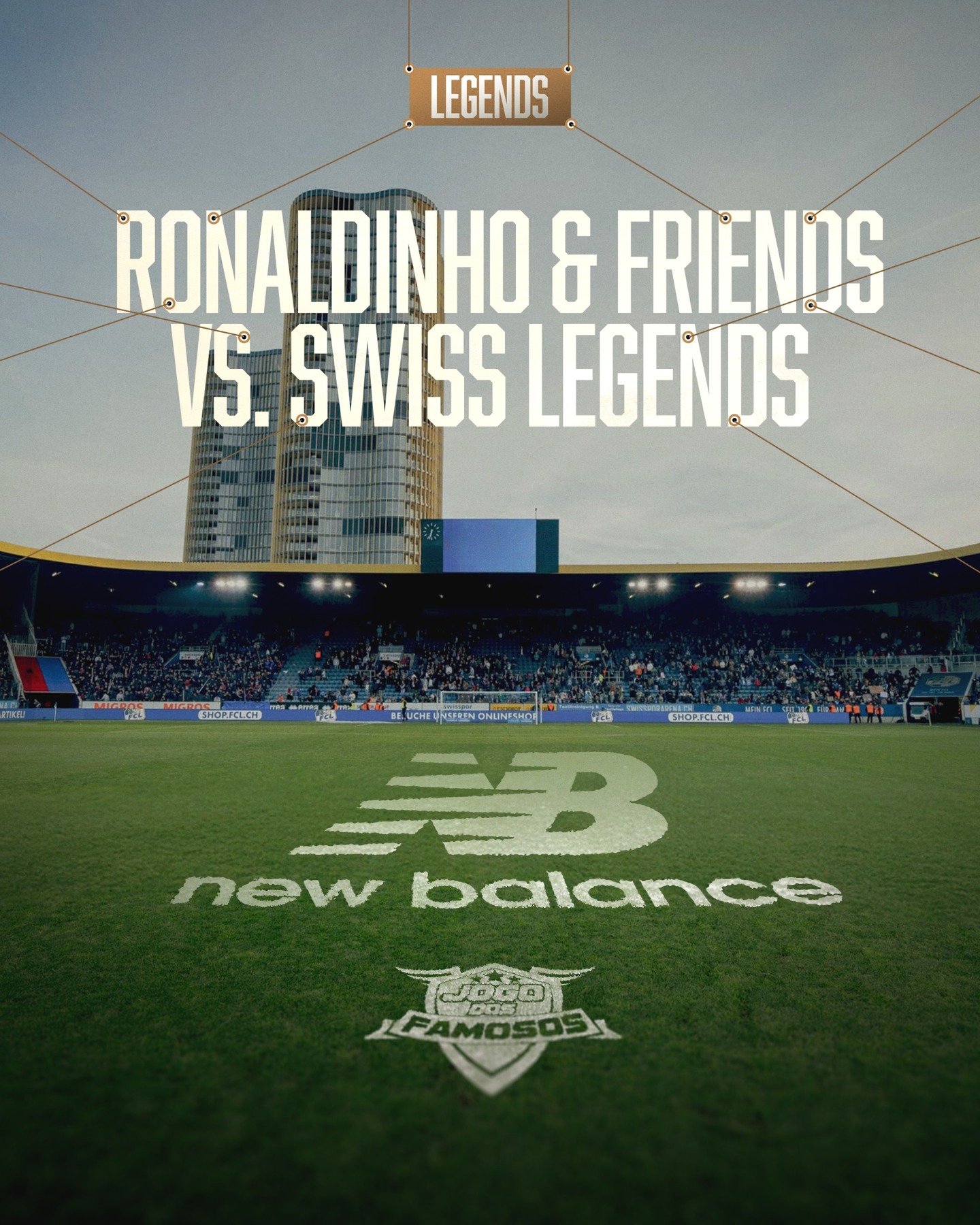 The stage is set ⚡
Wir freuen uns, New Balance als offiziellen Ausrüster für unser Legendenspiel Ronaldinho & Friends vs Swiss Legends am 09.11 in der Swissporarena begrüssen zu dürfen.
Jerseys revealing soon⏳.
#jogodosfamosos
#unitedbychrissports