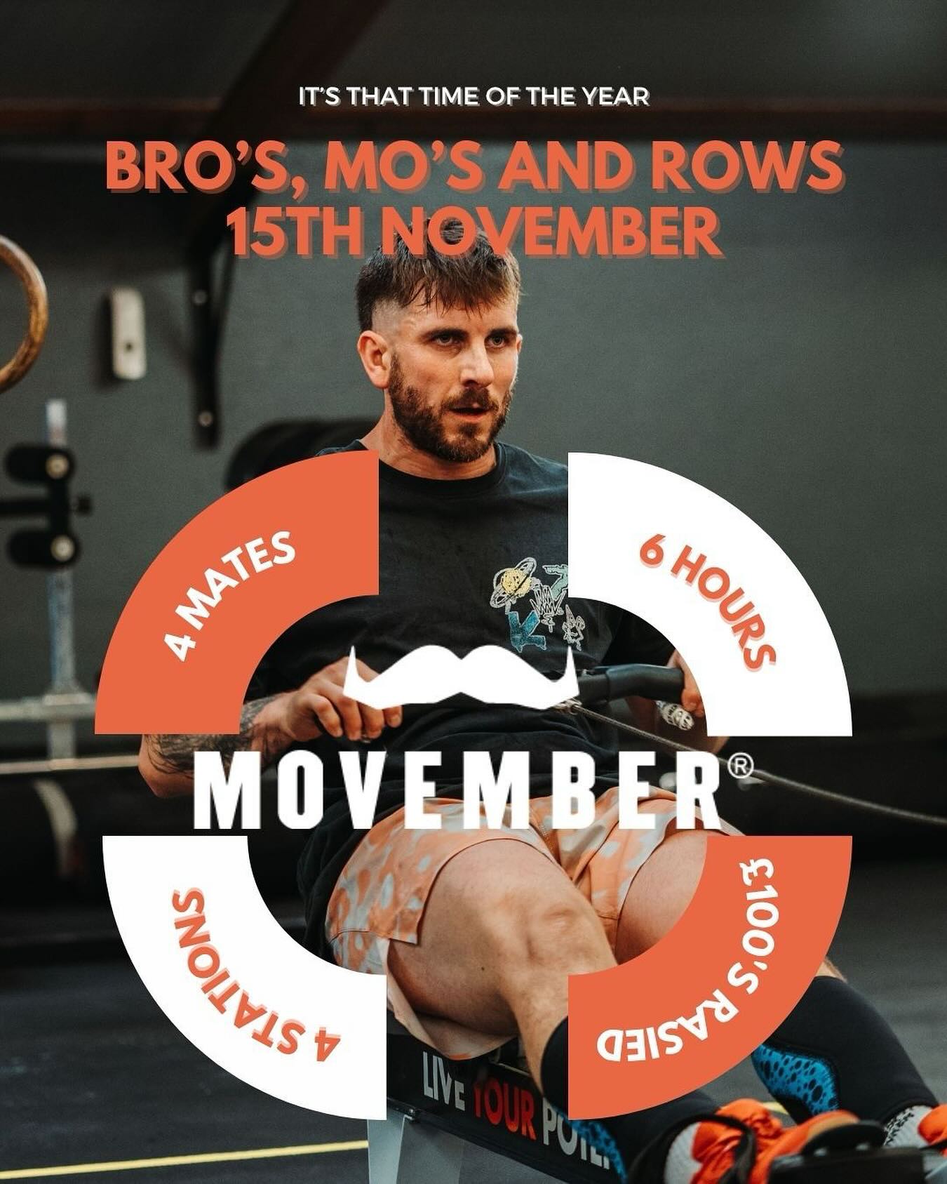As a team, Movember hits close to home for all of us, regardless of gender. We’ve each seen the impact of men’s health struggles—whether through friends, family, or personal experiences. The rising statistics around prostate cancer, testicular cancer and men’s suicide are alarming and we want to do all we can to raise awareness and support for these charities and those directly affected.
What does HG3 do best, we rally round our community and we workout. We workout pretty hard!
Our challenge is going to be a great 6 hour endurance piece in teams of 4 - suitable for everyone to get there teeth and tash stuck in to.. Please get behind us and this amazing bunch of charities and donate as little or as much as you can.
Let’s get together and support the amazing work these charities do.
Create your team, donate £40 to enter through our November link, get down to the shed for 8am and we’ll sort out the rest!